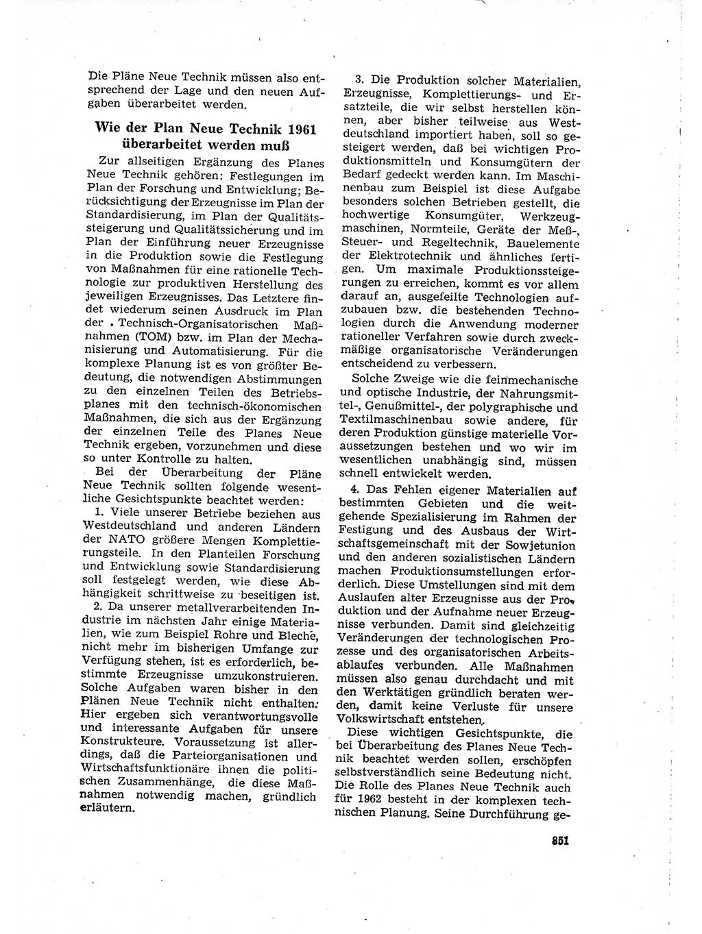 Neuer Weg (NW), Organ des Zentralkomitees (ZK) der SED (Sozialistische Einheitspartei Deutschlands) für Fragen des Parteilebens, 16. Jahrgang [Deutsche Demokratische Republik (DDR)] 1961, Seite 851 (NW ZK SED DDR 1961, S. 851)