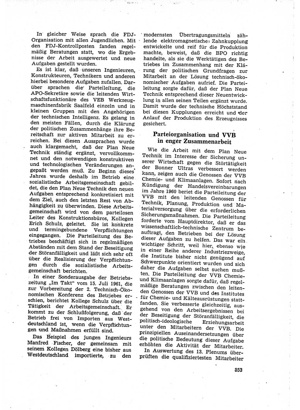 Neuer Weg (NW), Organ des Zentralkomitees (ZK) der SED (Sozialistische Einheitspartei Deutschlands) für Fragen des Parteilebens, 16. Jahrgang [Deutsche Demokratische Republik (DDR)] 1961, Seite 853 (NW ZK SED DDR 1961, S. 853)