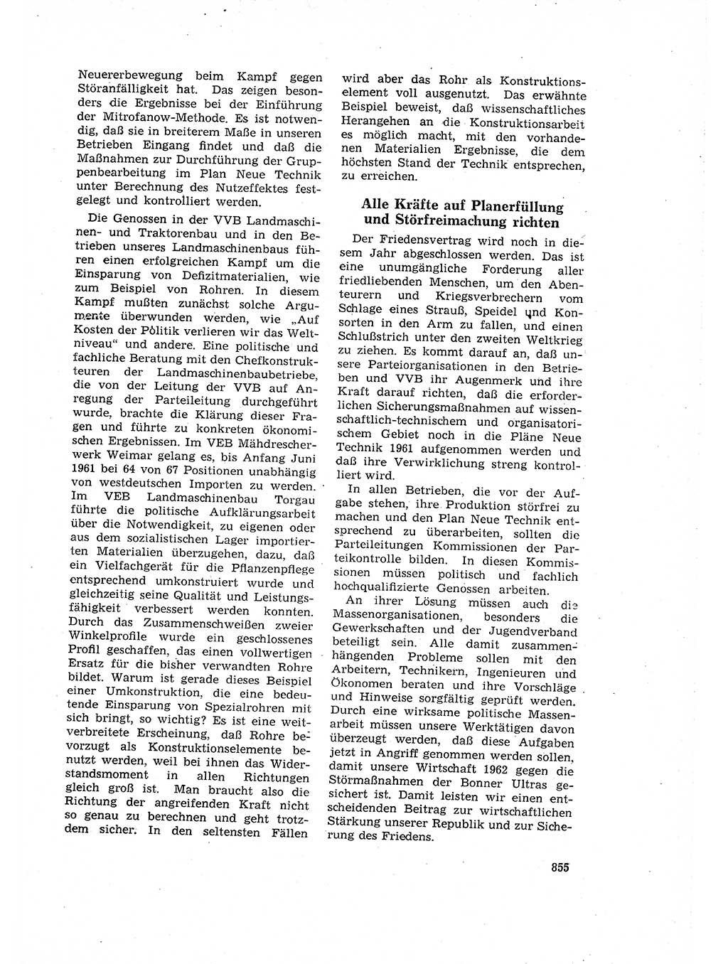 Neuer Weg (NW), Organ des Zentralkomitees (ZK) der SED (Sozialistische Einheitspartei Deutschlands) für Fragen des Parteilebens, 16. Jahrgang [Deutsche Demokratische Republik (DDR)] 1961, Seite 855 (NW ZK SED DDR 1961, S. 855)