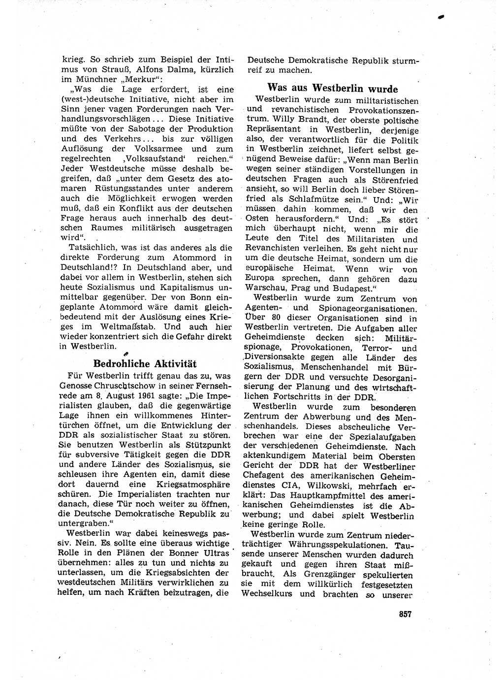 Neuer Weg (NW), Organ des Zentralkomitees (ZK) der SED (Sozialistische Einheitspartei Deutschlands) für Fragen des Parteilebens, 16. Jahrgang [Deutsche Demokratische Republik (DDR)] 1961, Seite 857 (NW ZK SED DDR 1961, S. 857)