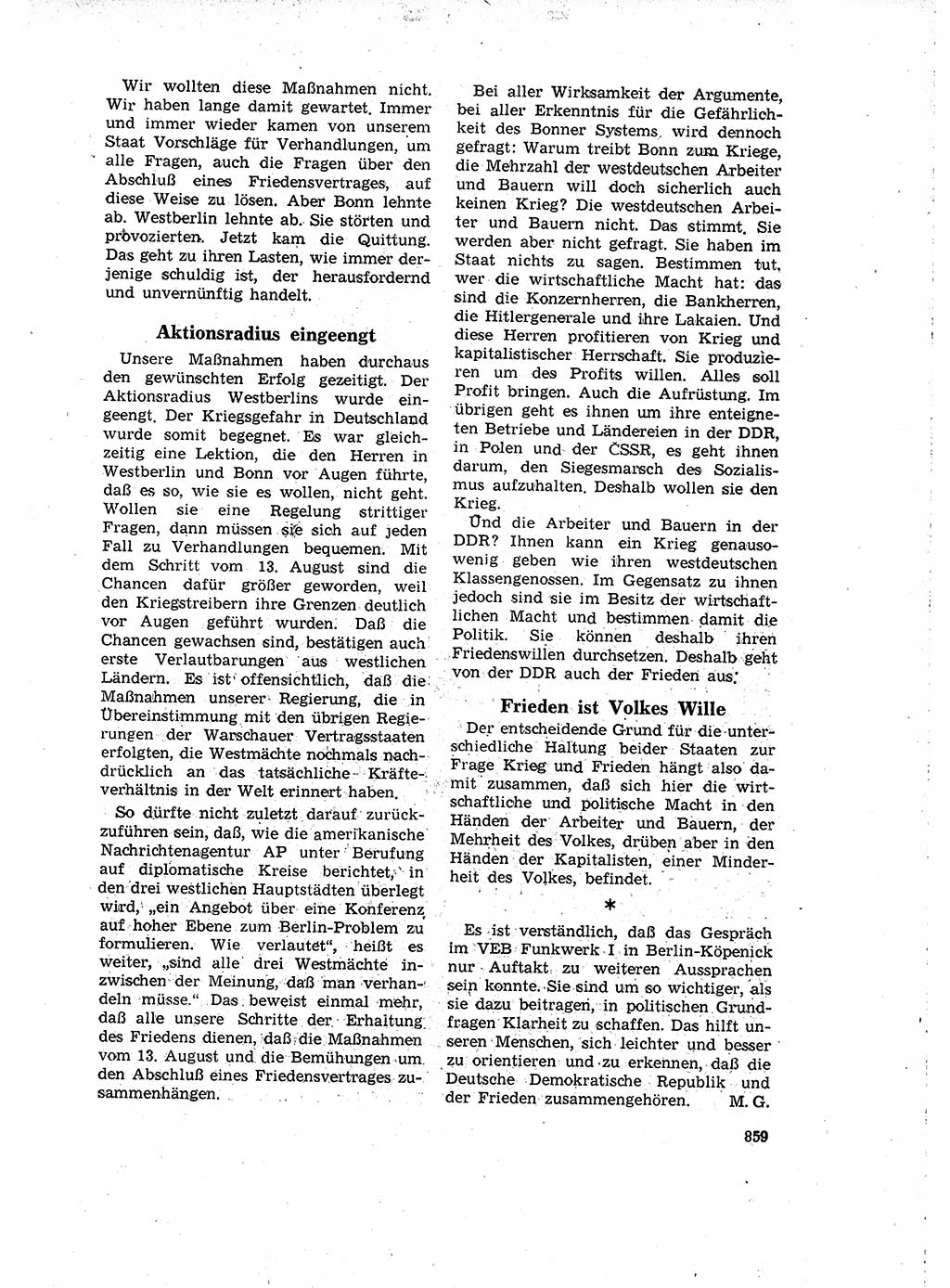 Neuer Weg (NW), Organ des Zentralkomitees (ZK) der SED (Sozialistische Einheitspartei Deutschlands) für Fragen des Parteilebens, 16. Jahrgang [Deutsche Demokratische Republik (DDR)] 1961, Seite 859 (NW ZK SED DDR 1961, S. 859)