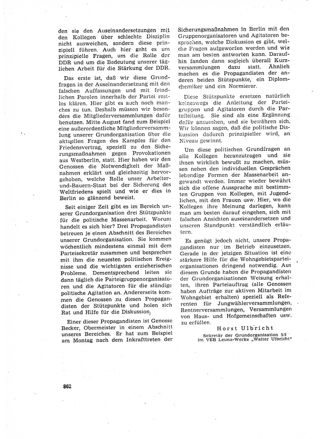 Neuer Weg (NW), Organ des Zentralkomitees (ZK) der SED (Sozialistische Einheitspartei Deutschlands) für Fragen des Parteilebens, 16. Jahrgang [Deutsche Demokratische Republik (DDR)] 1961, Seite 862 (NW ZK SED DDR 1961, S. 862)