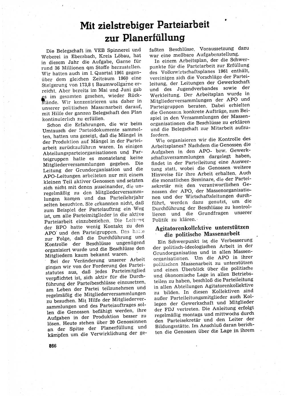 Neuer Weg (NW), Organ des Zentralkomitees (ZK) der SED (Sozialistische Einheitspartei Deutschlands) für Fragen des Parteilebens, 16. Jahrgang [Deutsche Demokratische Republik (DDR)] 1961, Seite 866 (NW ZK SED DDR 1961, S. 866)