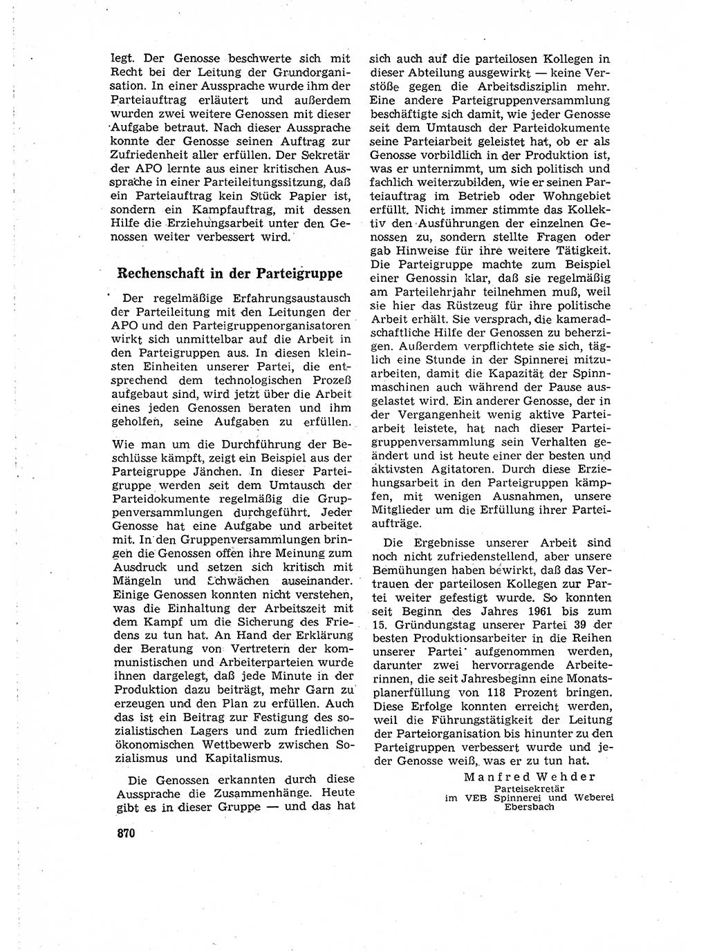 Neuer Weg (NW), Organ des Zentralkomitees (ZK) der SED (Sozialistische Einheitspartei Deutschlands) für Fragen des Parteilebens, 16. Jahrgang [Deutsche Demokratische Republik (DDR)] 1961, Seite 870 (NW ZK SED DDR 1961, S. 870)