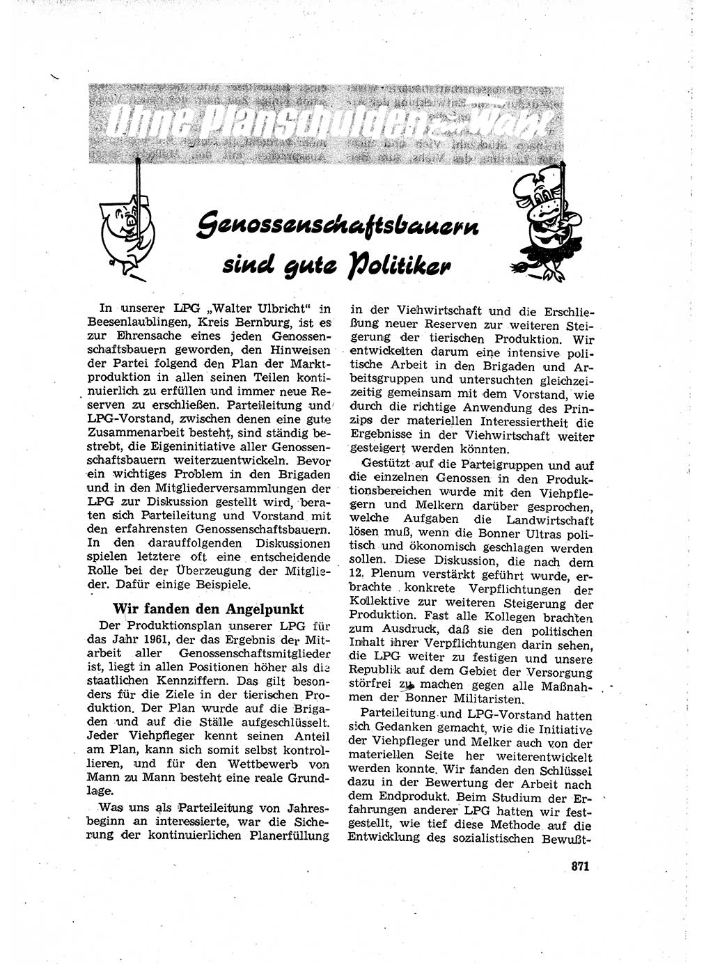 Neuer Weg (NW), Organ des Zentralkomitees (ZK) der SED (Sozialistische Einheitspartei Deutschlands) für Fragen des Parteilebens, 16. Jahrgang [Deutsche Demokratische Republik (DDR)] 1961, Seite 871 (NW ZK SED DDR 1961, S. 871)