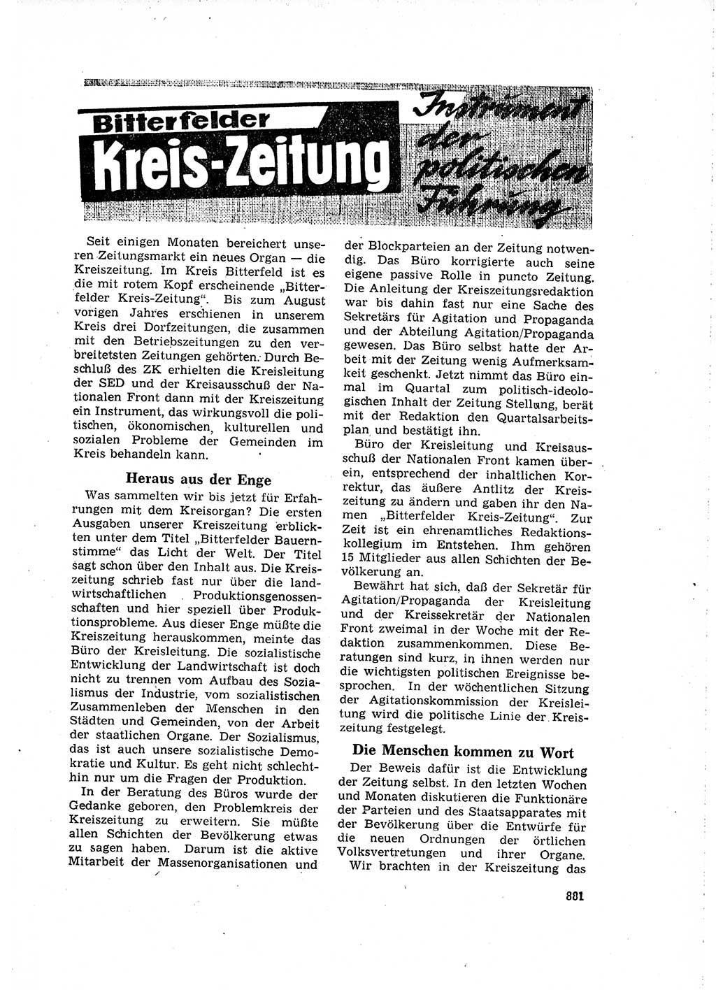 Neuer Weg (NW), Organ des Zentralkomitees (ZK) der SED (Sozialistische Einheitspartei Deutschlands) für Fragen des Parteilebens, 16. Jahrgang [Deutsche Demokratische Republik (DDR)] 1961, Seite 881 (NW ZK SED DDR 1961, S. 881)