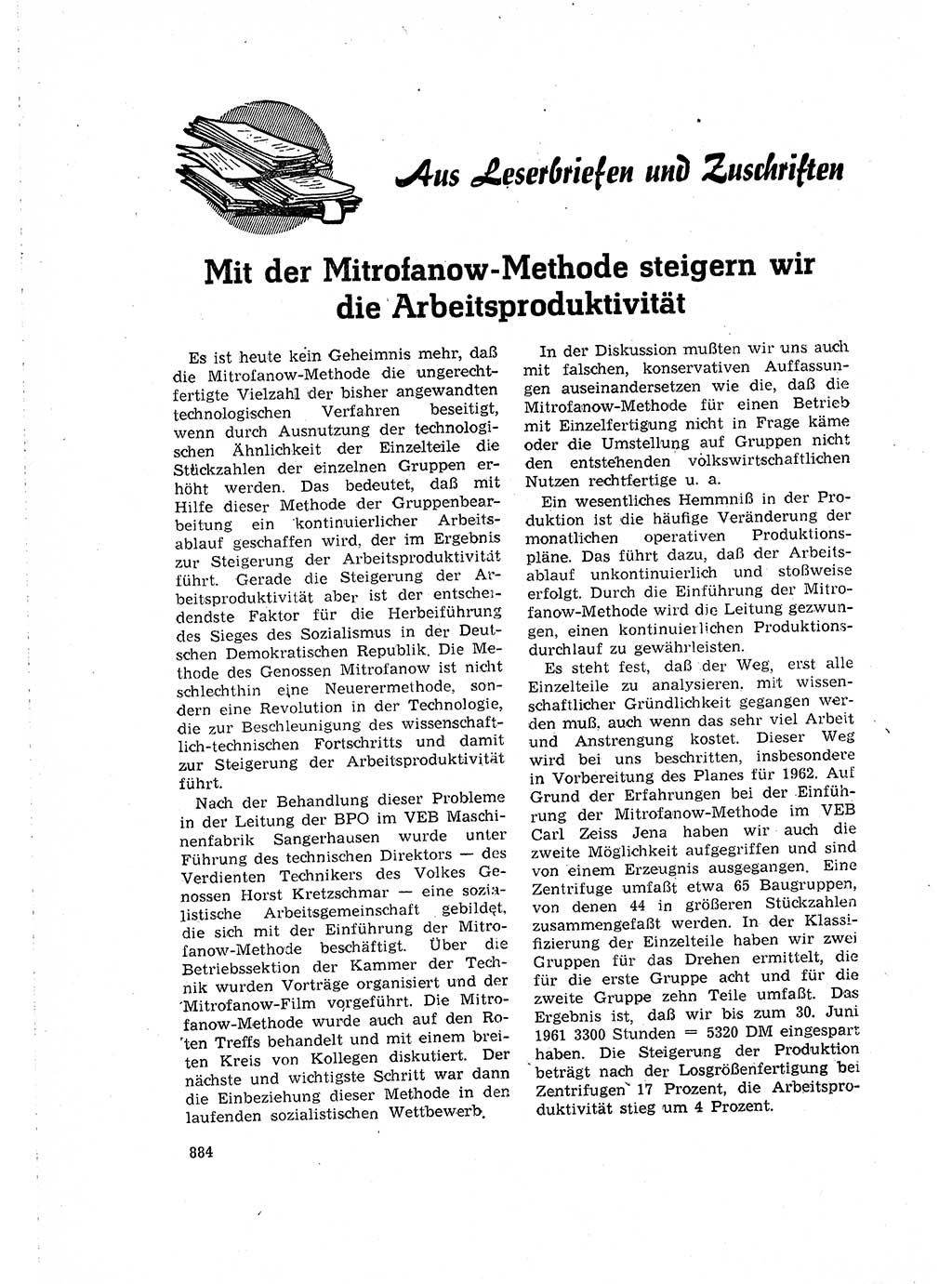 Neuer Weg (NW), Organ des Zentralkomitees (ZK) der SED (Sozialistische Einheitspartei Deutschlands) für Fragen des Parteilebens, 16. Jahrgang [Deutsche Demokratische Republik (DDR)] 1961, Seite 884 (NW ZK SED DDR 1961, S. 884)