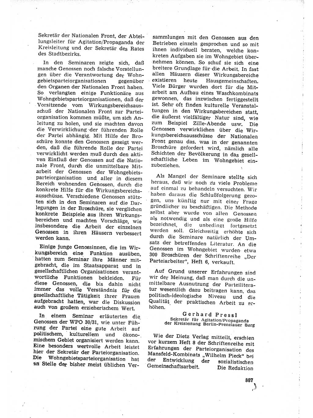 Neuer Weg (NW), Organ des Zentralkomitees (ZK) der SED (Sozialistische Einheitspartei Deutschlands) für Fragen des Parteilebens, 16. Jahrgang [Deutsche Demokratische Republik (DDR)] 1961, Seite 887 (NW ZK SED DDR 1961, S. 887)