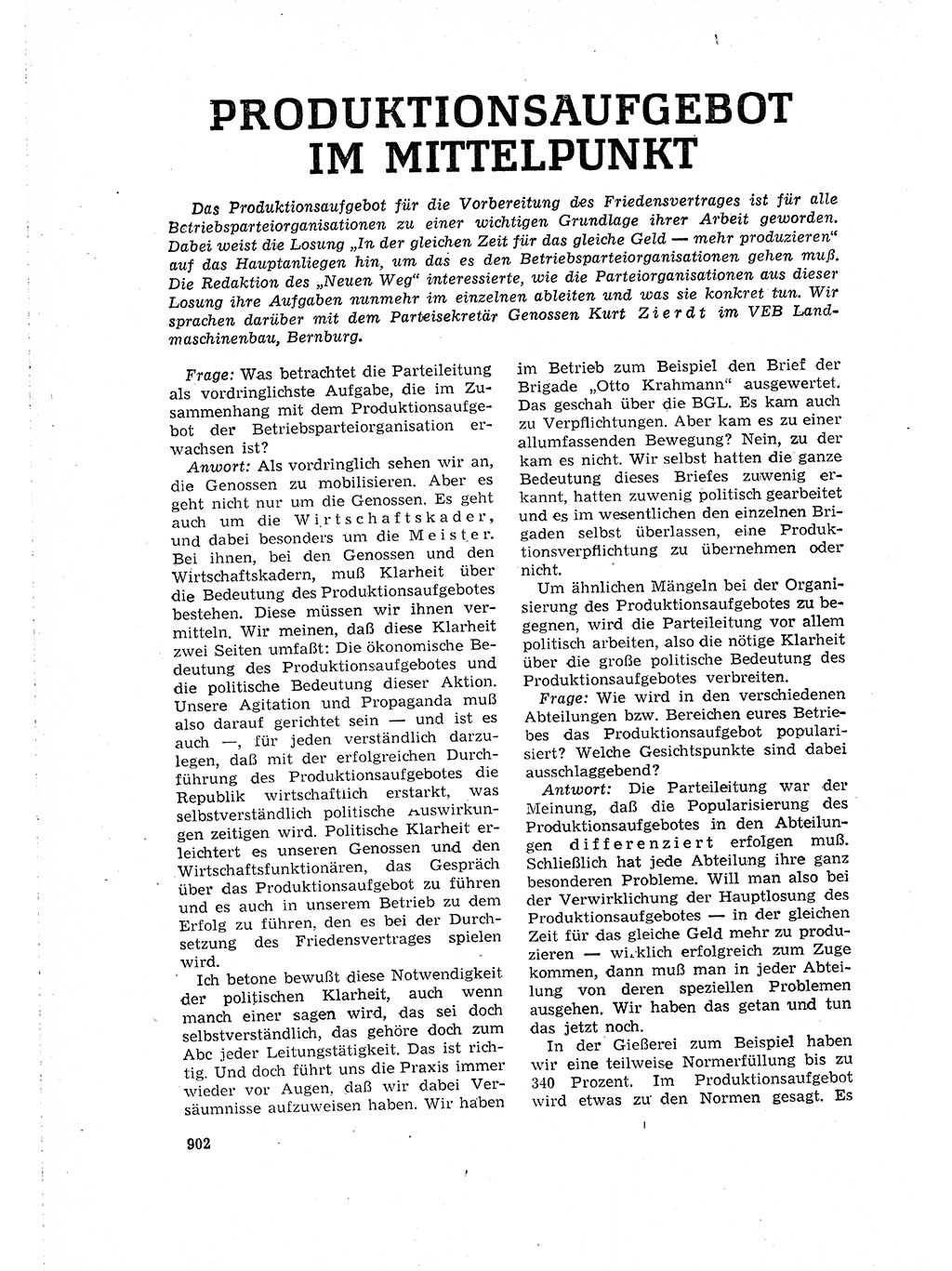 Neuer Weg (NW), Organ des Zentralkomitees (ZK) der SED (Sozialistische Einheitspartei Deutschlands) für Fragen des Parteilebens, 16. Jahrgang [Deutsche Demokratische Republik (DDR)] 1961, Seite 902 (NW ZK SED DDR 1961, S. 902)