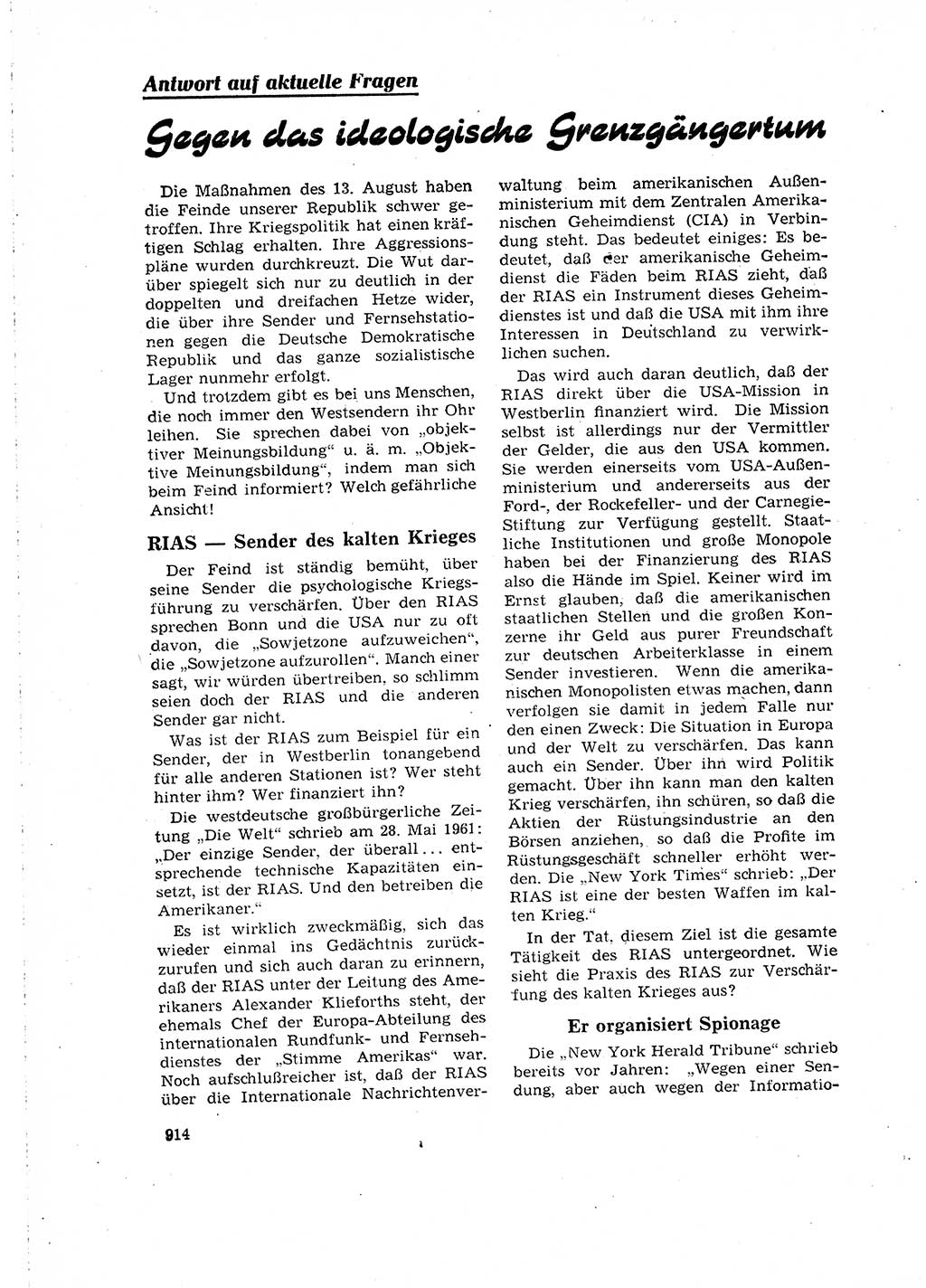 Neuer Weg (NW), Organ des Zentralkomitees (ZK) der SED (Sozialistische Einheitspartei Deutschlands) für Fragen des Parteilebens, 16. Jahrgang [Deutsche Demokratische Republik (DDR)] 1961, Seite 914 (NW ZK SED DDR 1961, S. 914)