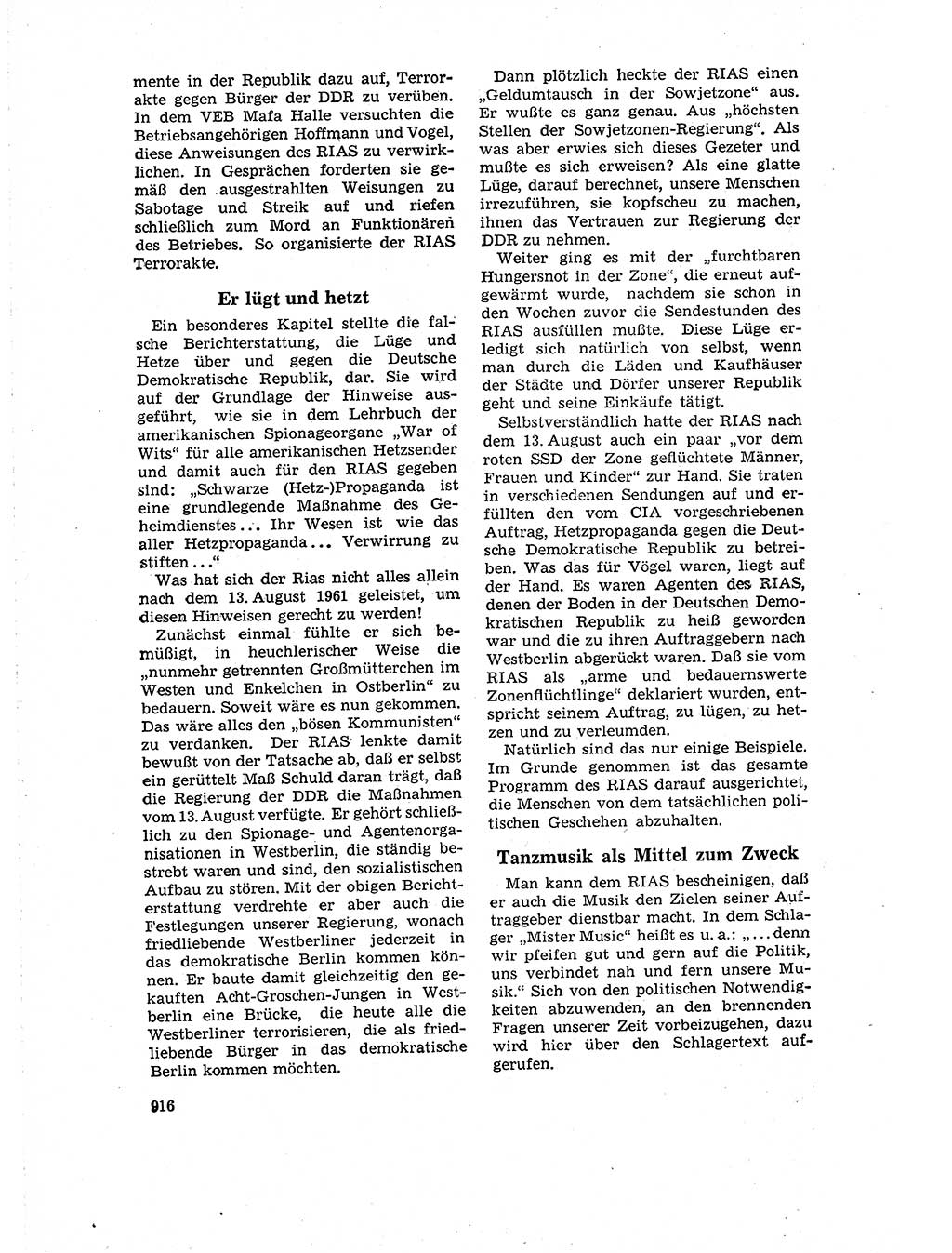 Neuer Weg (NW), Organ des Zentralkomitees (ZK) der SED (Sozialistische Einheitspartei Deutschlands) für Fragen des Parteilebens, 16. Jahrgang [Deutsche Demokratische Republik (DDR)] 1961, Seite 916 (NW ZK SED DDR 1961, S. 916)