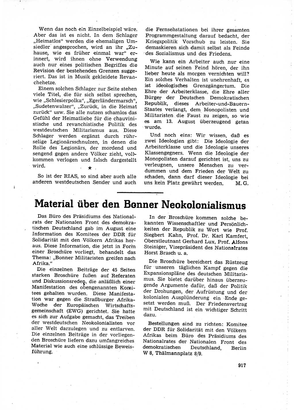 Neuer Weg (NW), Organ des Zentralkomitees (ZK) der SED (Sozialistische Einheitspartei Deutschlands) für Fragen des Parteilebens, 16. Jahrgang [Deutsche Demokratische Republik (DDR)] 1961, Seite 917 (NW ZK SED DDR 1961, S. 917)