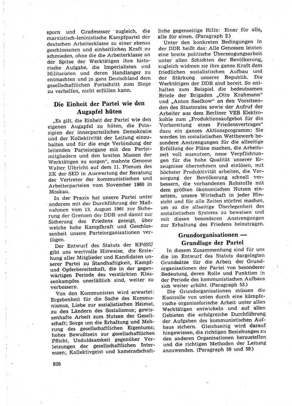 Neuer Weg (NW), Organ des Zentralkomitees (ZK) der SED (Sozialistische Einheitspartei Deutschlands) für Fragen des Parteilebens, 16. Jahrgang [Deutsche Demokratische Republik (DDR)] 1961, Seite 920 (NW ZK SED DDR 1961, S. 920)