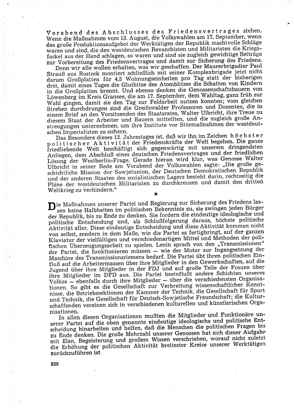 Neuer Weg (NW), Organ des Zentralkomitees (ZK) der SED (Sozialistische Einheitspartei Deutschlands) für Fragen des Parteilebens, 16. Jahrgang [Deutsche Demokratische Republik (DDR)] 1961, Seite 938 (NW ZK SED DDR 1961, S. 938)