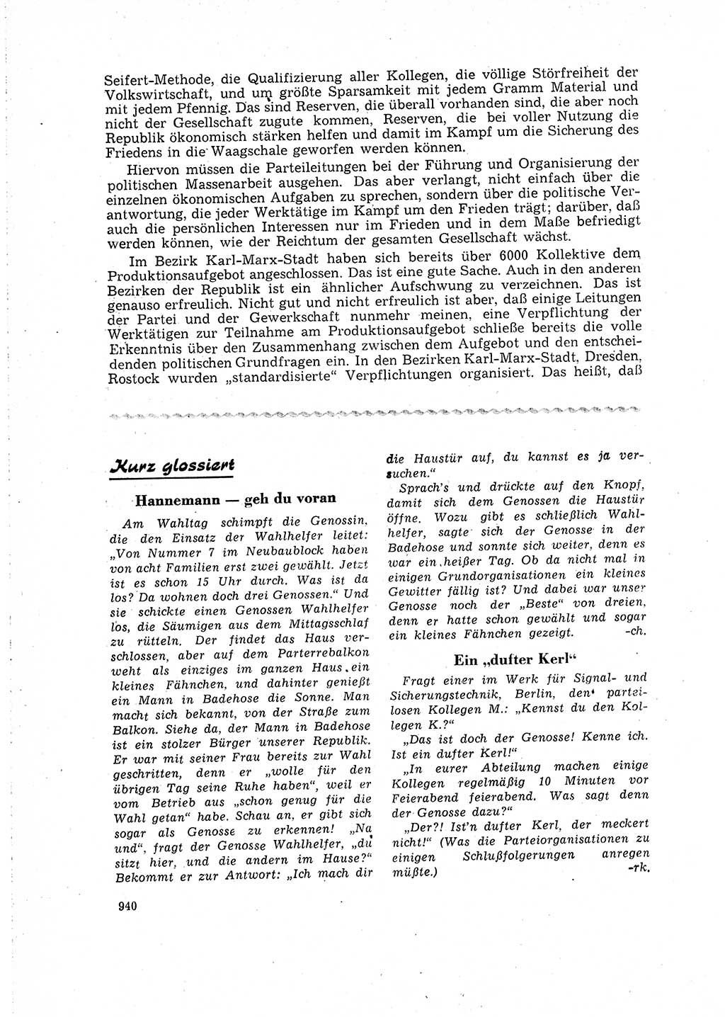 Neuer Weg (NW), Organ des Zentralkomitees (ZK) der SED (Sozialistische Einheitspartei Deutschlands) für Fragen des Parteilebens, 16. Jahrgang [Deutsche Demokratische Republik (DDR)] 1961, Seite 940 (NW ZK SED DDR 1961, S. 940)