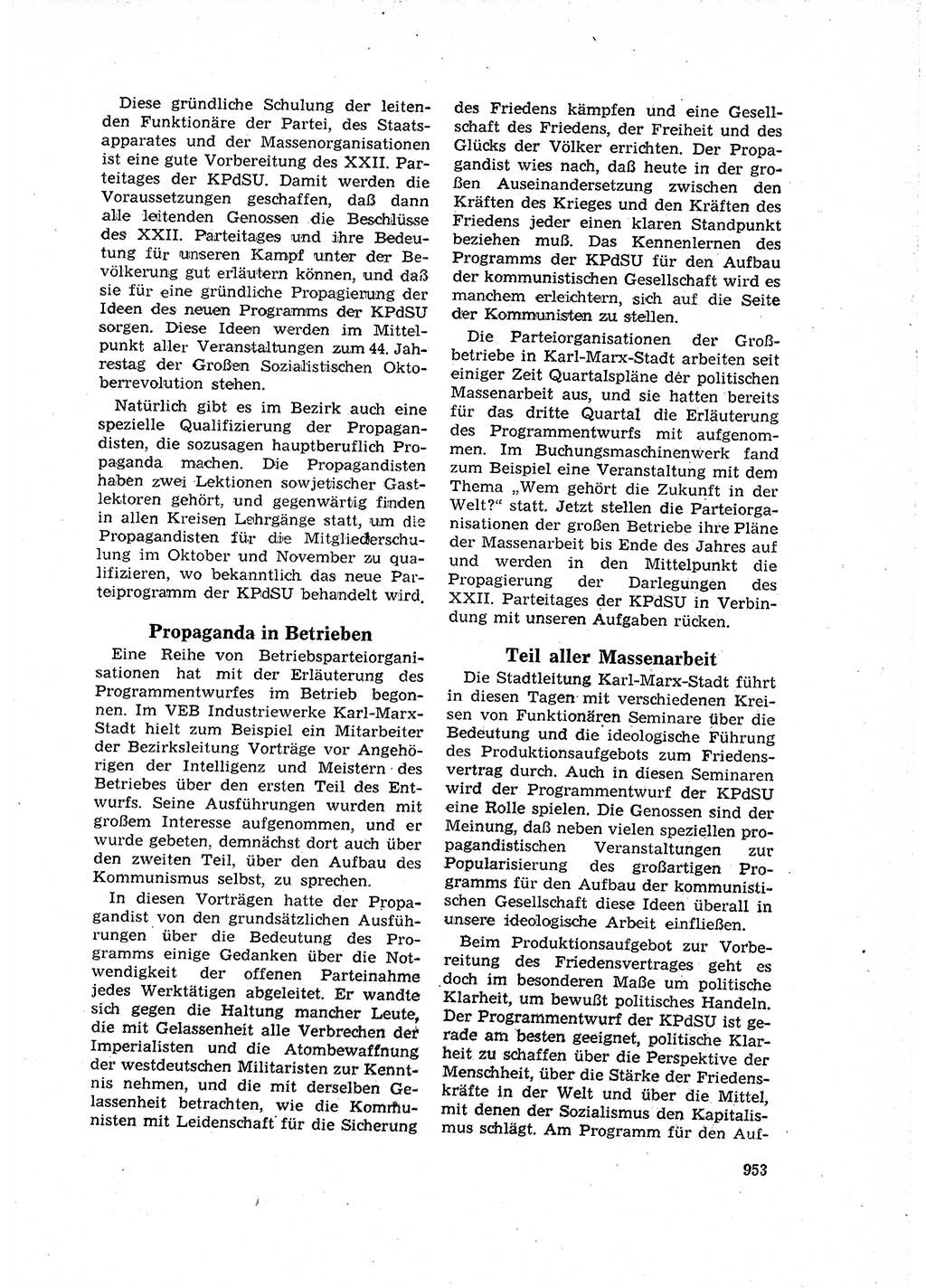 Neuer Weg (NW), Organ des Zentralkomitees (ZK) der SED (Sozialistische Einheitspartei Deutschlands) für Fragen des Parteilebens, 16. Jahrgang [Deutsche Demokratische Republik (DDR)] 1961, Seite 953 (NW ZK SED DDR 1961, S. 953)