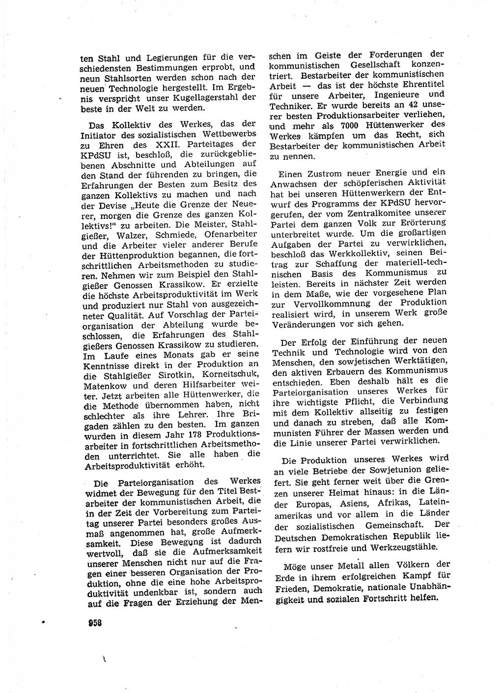 Neuer Weg (NW), Organ des Zentralkomitees (ZK) der SED (Sozialistische Einheitspartei Deutschlands) für Fragen des Parteilebens, 16. Jahrgang [Deutsche Demokratische Republik (DDR)] 1961, Seite 958 (NW ZK SED DDR 1961, S. 958)