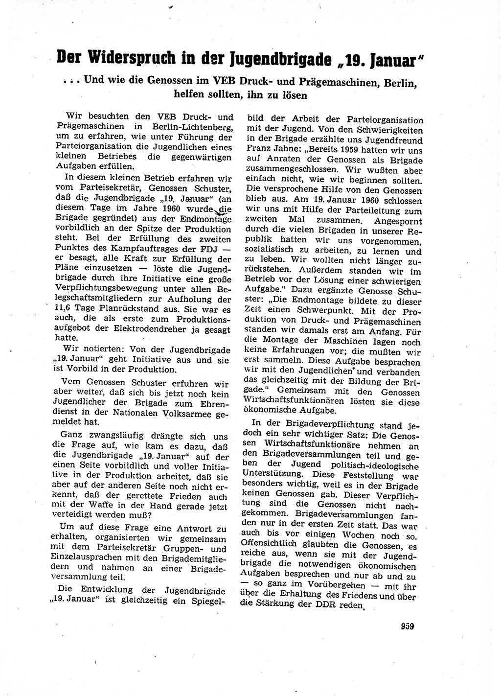 Neuer Weg (NW), Organ des Zentralkomitees (ZK) der SED (Sozialistische Einheitspartei Deutschlands) für Fragen des Parteilebens, 16. Jahrgang [Deutsche Demokratische Republik (DDR)] 1961, Seite 959 (NW ZK SED DDR 1961, S. 959)