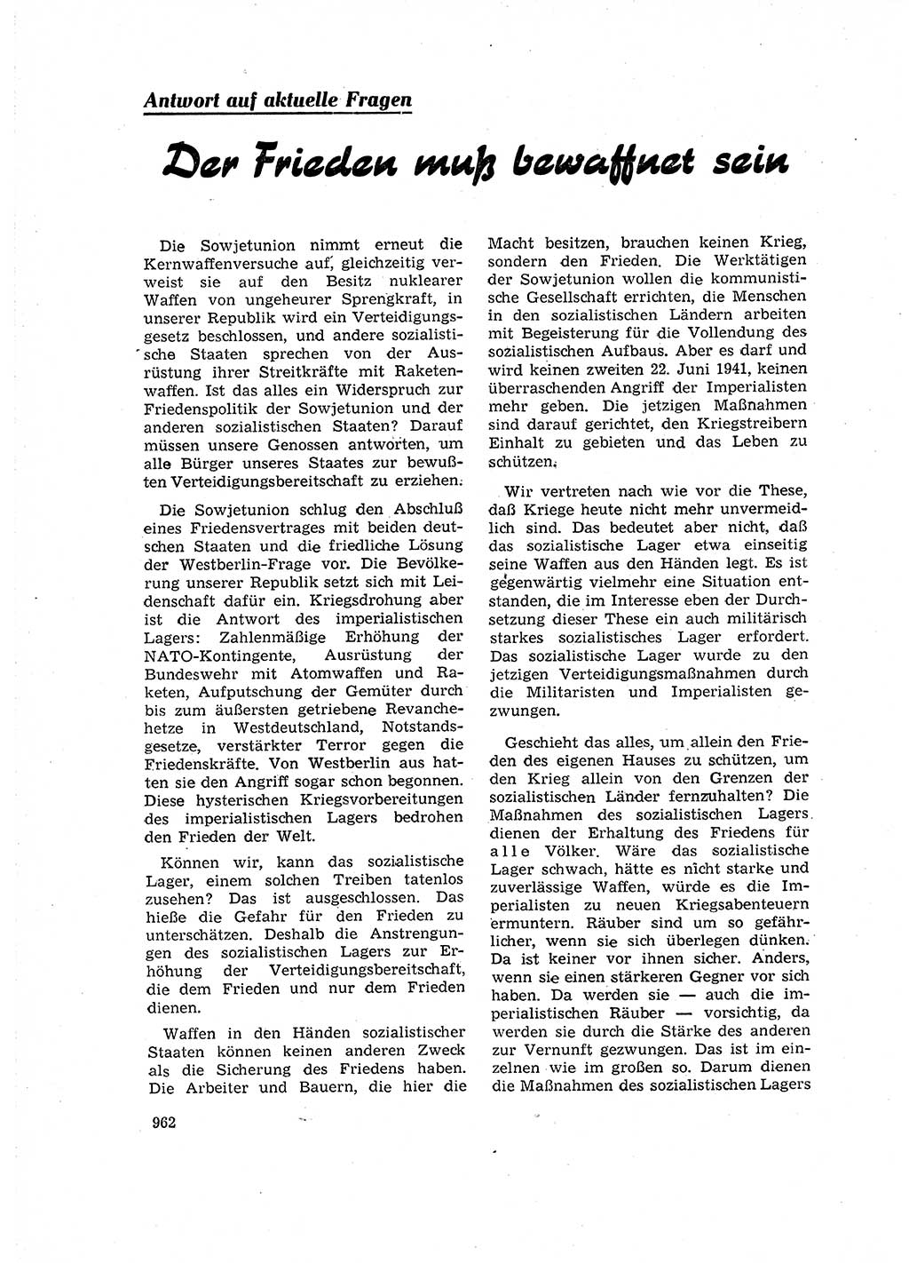 Neuer Weg (NW), Organ des Zentralkomitees (ZK) der SED (Sozialistische Einheitspartei Deutschlands) für Fragen des Parteilebens, 16. Jahrgang [Deutsche Demokratische Republik (DDR)] 1961, Seite 962 (NW ZK SED DDR 1961, S. 962)