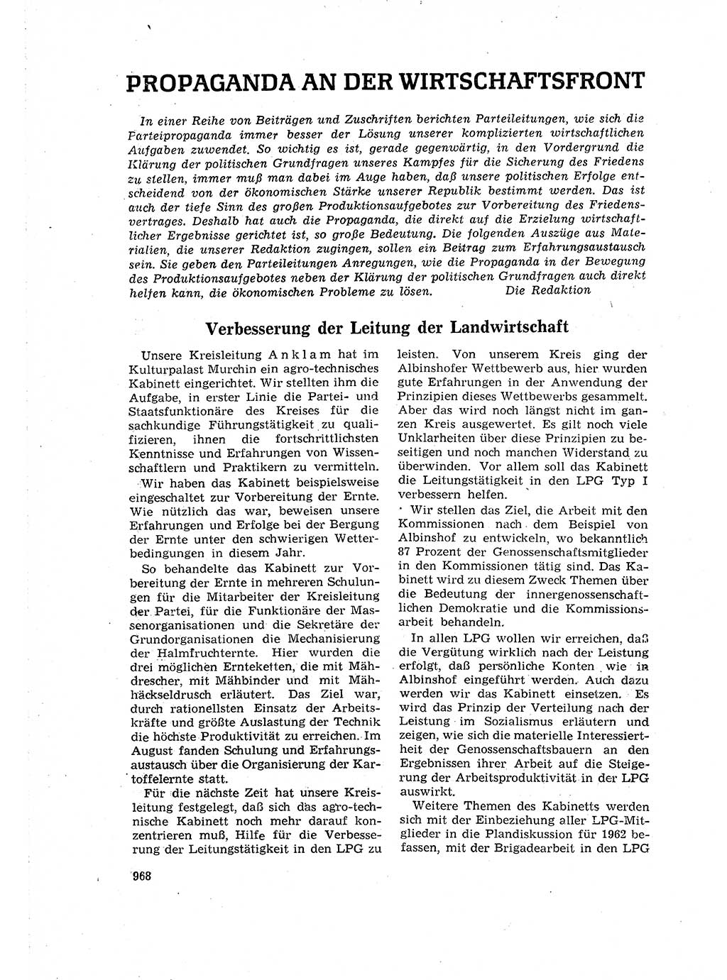 Neuer Weg (NW), Organ des Zentralkomitees (ZK) der SED (Sozialistische Einheitspartei Deutschlands) für Fragen des Parteilebens, 16. Jahrgang [Deutsche Demokratische Republik (DDR)] 1961, Seite 968 (NW ZK SED DDR 1961, S. 968)