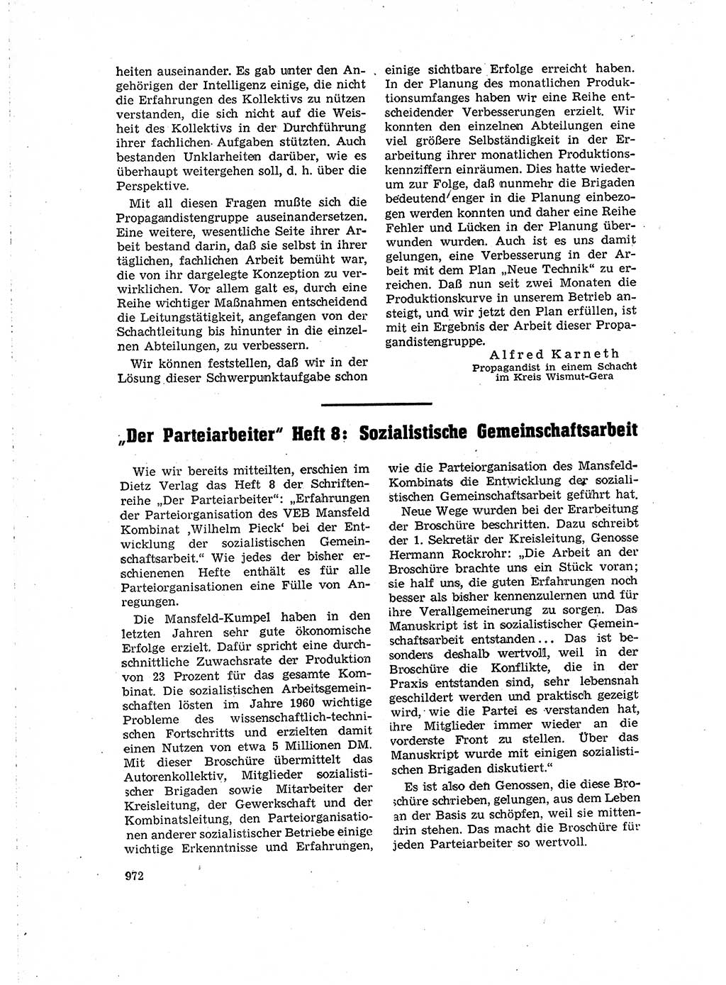 Neuer Weg (NW), Organ des Zentralkomitees (ZK) der SED (Sozialistische Einheitspartei Deutschlands) für Fragen des Parteilebens, 16. Jahrgang [Deutsche Demokratische Republik (DDR)] 1961, Seite 972 (NW ZK SED DDR 1961, S. 972)