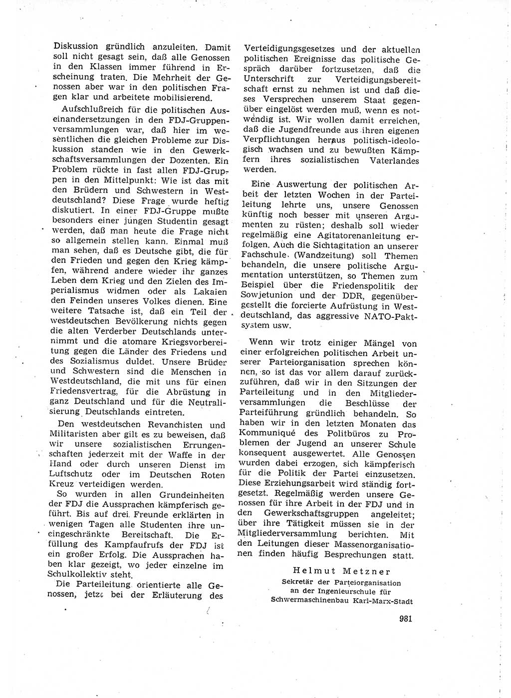 Neuer Weg (NW), Organ des Zentralkomitees (ZK) der SED (Sozialistische Einheitspartei Deutschlands) für Fragen des Parteilebens, 16. Jahrgang [Deutsche Demokratische Republik (DDR)] 1961, Seite 981 (NW ZK SED DDR 1961, S. 981)