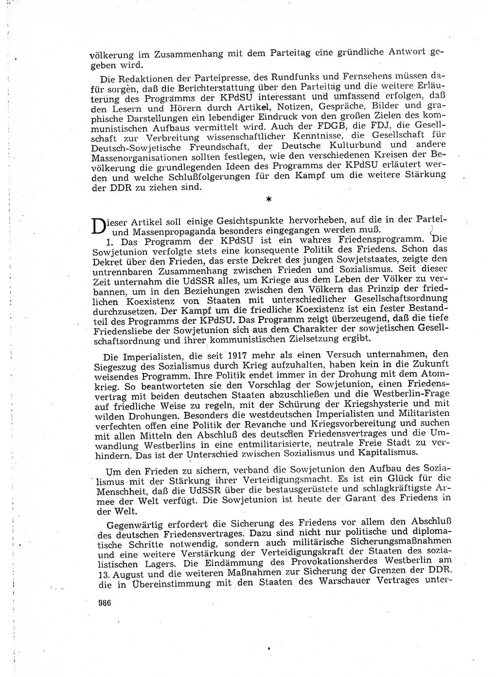 Neuer Weg (NW), Organ des Zentralkomitees (ZK) der SED (Sozialistische Einheitspartei Deutschlands) für Fragen des Parteilebens, 16. Jahrgang [Deutsche Demokratische Republik (DDR)] 1961, Seite 986 (NW ZK SED DDR 1961, S. 986)