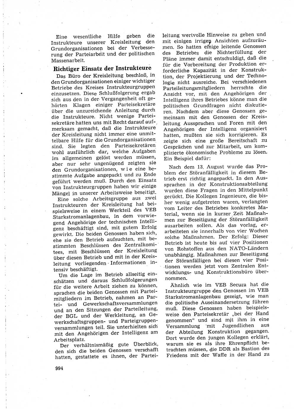Neuer Weg (NW), Organ des Zentralkomitees (ZK) der SED (Sozialistische Einheitspartei Deutschlands) für Fragen des Parteilebens, 16. Jahrgang [Deutsche Demokratische Republik (DDR)] 1961, Seite 994 (NW ZK SED DDR 1961, S. 994)