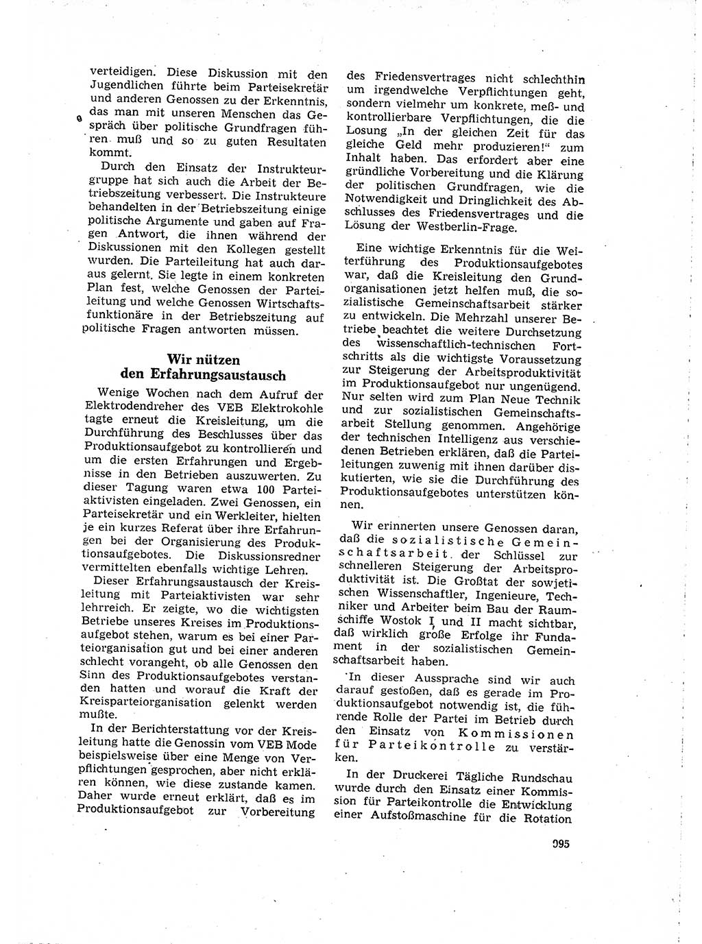 Neuer Weg (NW), Organ des Zentralkomitees (ZK) der SED (Sozialistische Einheitspartei Deutschlands) für Fragen des Parteilebens, 16. Jahrgang [Deutsche Demokratische Republik (DDR)] 1961, Seite 995 (NW ZK SED DDR 1961, S. 995)