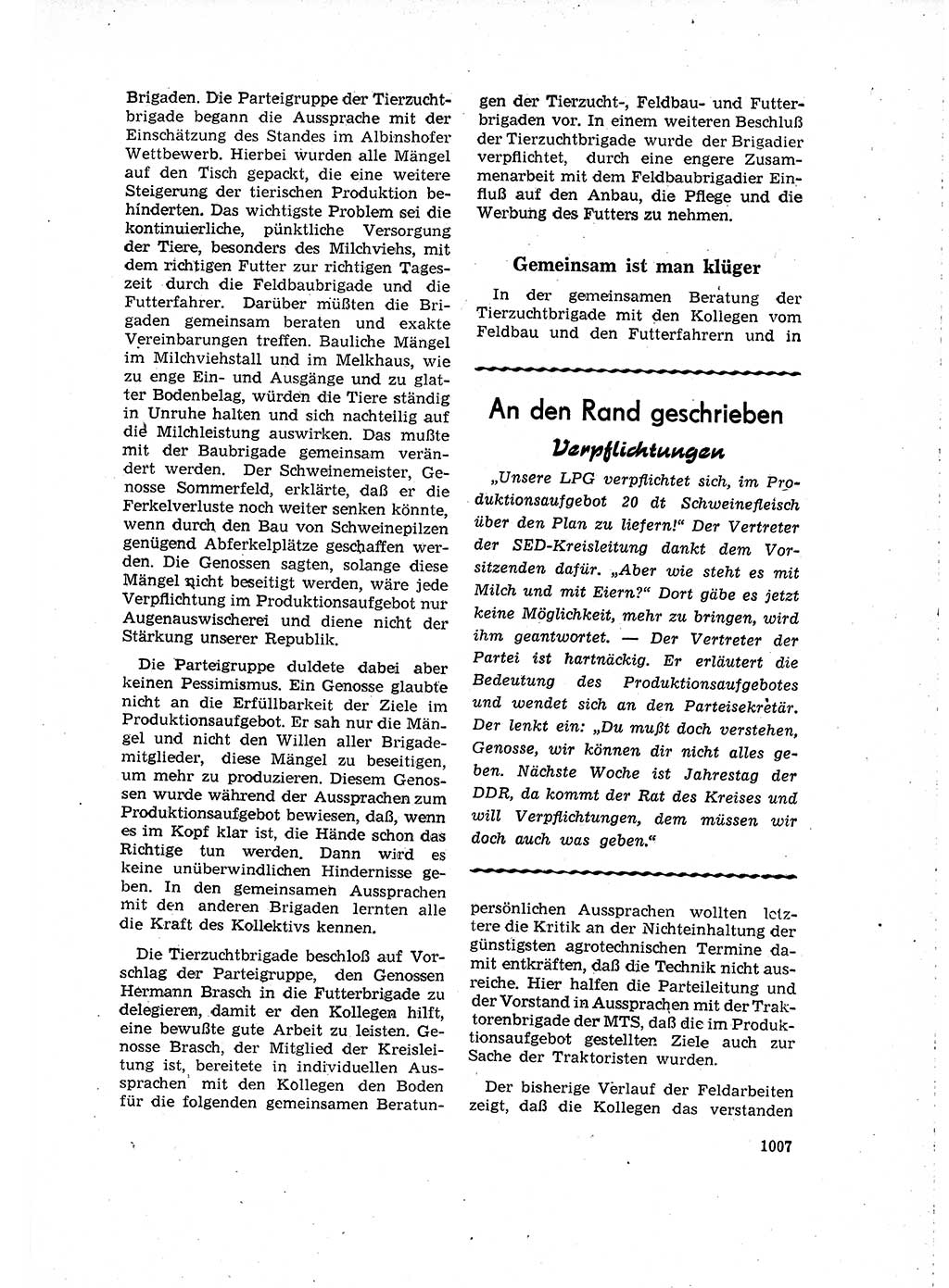 Neuer Weg (NW), Organ des Zentralkomitees (ZK) der SED (Sozialistische Einheitspartei Deutschlands) für Fragen des Parteilebens, 16. Jahrgang [Deutsche Demokratische Republik (DDR)] 1961, Seite 1007 (NW ZK SED DDR 1961, S. 1007)