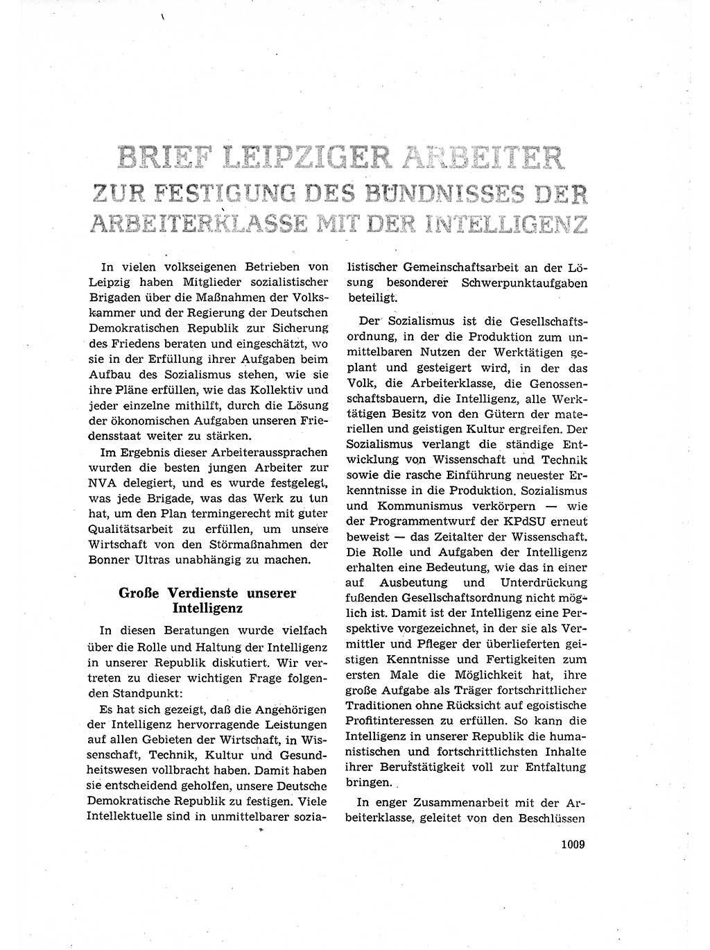 Neuer Weg (NW), Organ des Zentralkomitees (ZK) der SED (Sozialistische Einheitspartei Deutschlands) für Fragen des Parteilebens, 16. Jahrgang [Deutsche Demokratische Republik (DDR)] 1961, Seite 1009 (NW ZK SED DDR 1961, S. 1009)