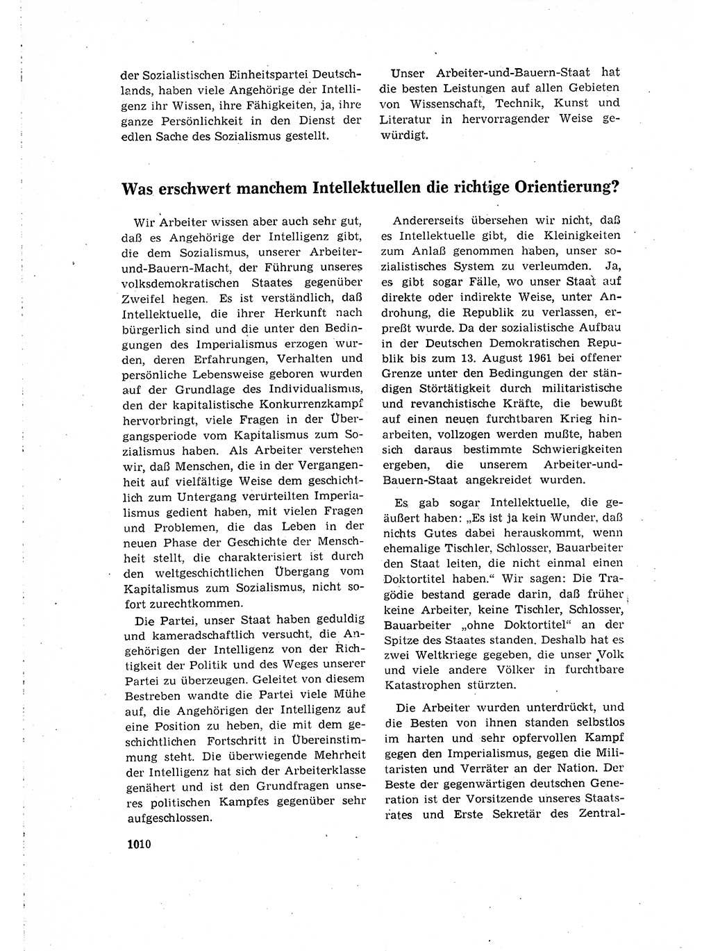 Neuer Weg (NW), Organ des Zentralkomitees (ZK) der SED (Sozialistische Einheitspartei Deutschlands) für Fragen des Parteilebens, 16. Jahrgang [Deutsche Demokratische Republik (DDR)] 1961, Seite 1010 (NW ZK SED DDR 1961, S. 1010)