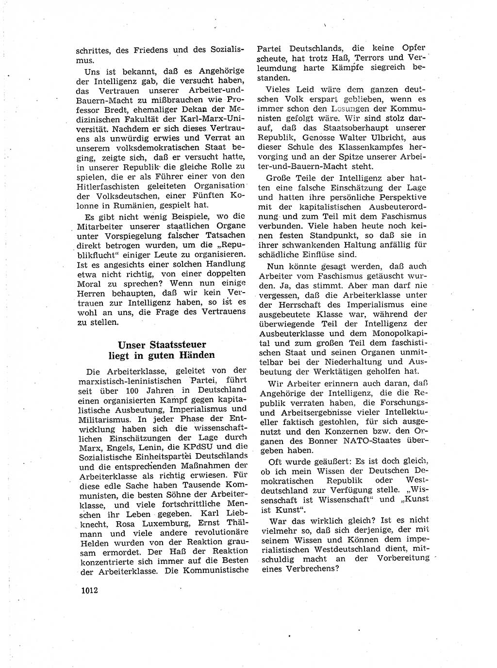 Neuer Weg (NW), Organ des Zentralkomitees (ZK) der SED (Sozialistische Einheitspartei Deutschlands) für Fragen des Parteilebens, 16. Jahrgang [Deutsche Demokratische Republik (DDR)] 1961, Seite 1012 (NW ZK SED DDR 1961, S. 1012)