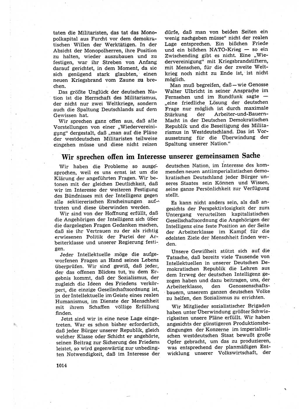 Neuer Weg (NW), Organ des Zentralkomitees (ZK) der SED (Sozialistische Einheitspartei Deutschlands) für Fragen des Parteilebens, 16. Jahrgang [Deutsche Demokratische Republik (DDR)] 1961, Seite 1014 (NW ZK SED DDR 1961, S. 1014)
