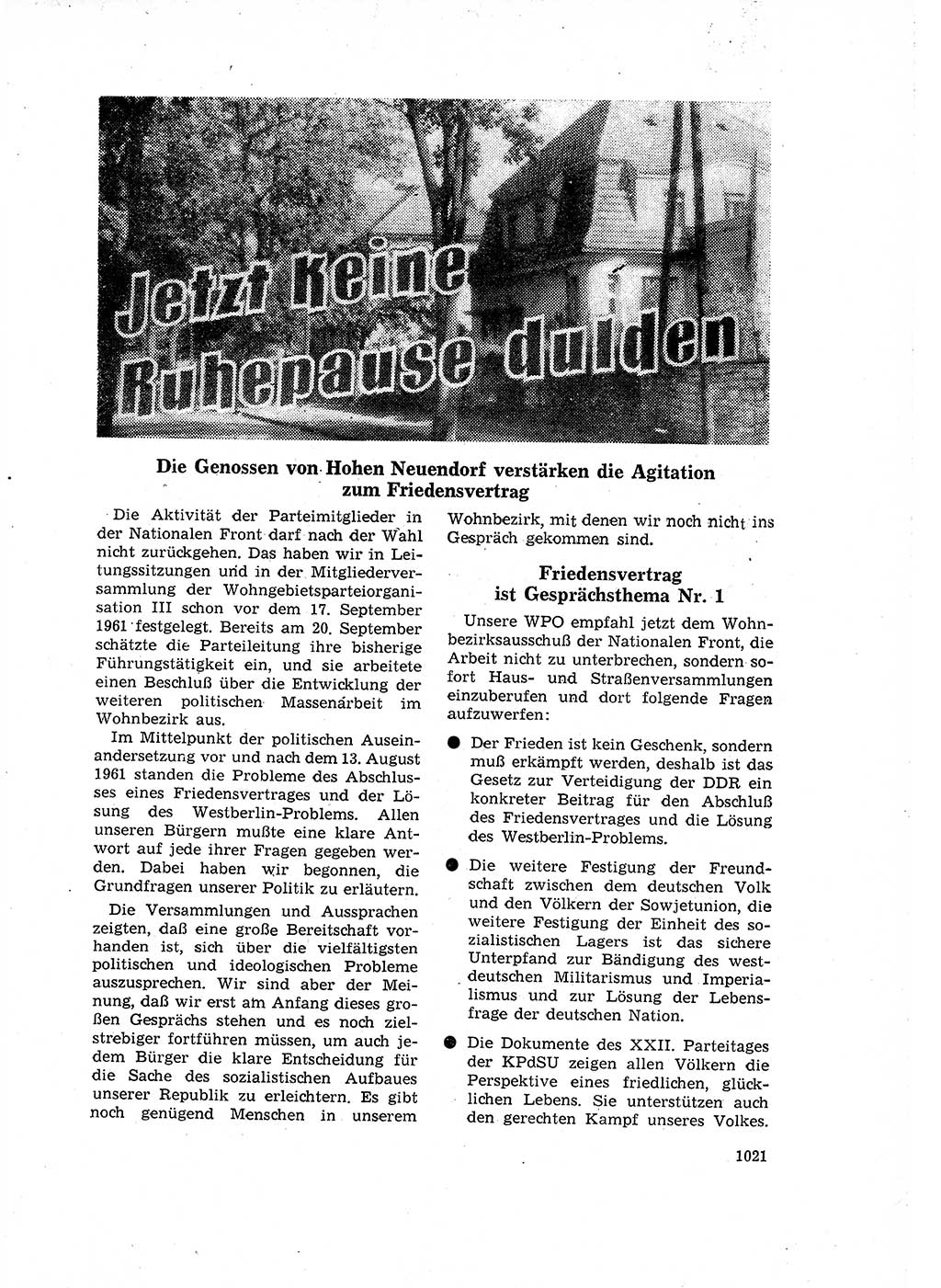 Neuer Weg (NW), Organ des Zentralkomitees (ZK) der SED (Sozialistische Einheitspartei Deutschlands) für Fragen des Parteilebens, 16. Jahrgang [Deutsche Demokratische Republik (DDR)] 1961, Seite 1021 (NW ZK SED DDR 1961, S. 1021)