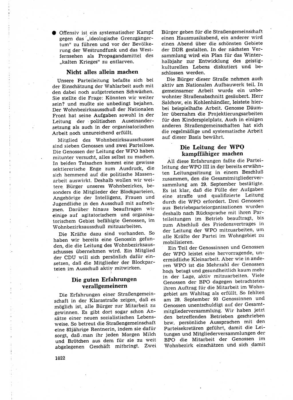 Neuer Weg (NW), Organ des Zentralkomitees (ZK) der SED (Sozialistische Einheitspartei Deutschlands) für Fragen des Parteilebens, 16. Jahrgang [Deutsche Demokratische Republik (DDR)] 1961, Seite 1022 (NW ZK SED DDR 1961, S. 1022)