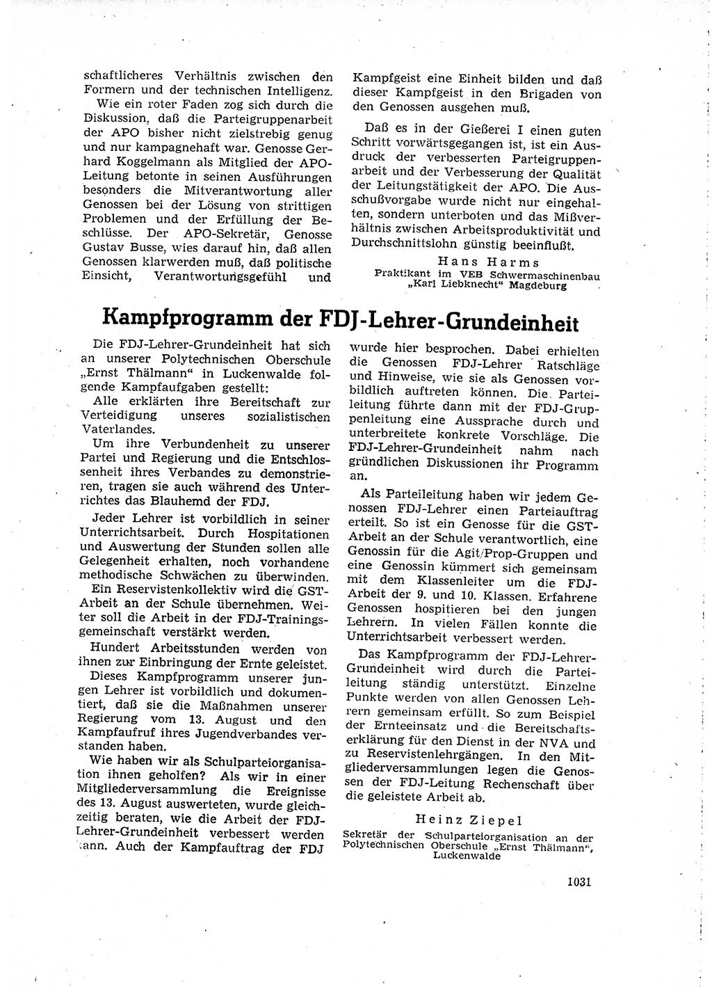 Neuer Weg (NW), Organ des Zentralkomitees (ZK) der SED (Sozialistische Einheitspartei Deutschlands) für Fragen des Parteilebens, 16. Jahrgang [Deutsche Demokratische Republik (DDR)] 1961, Seite 1031 (NW ZK SED DDR 1961, S. 1031)