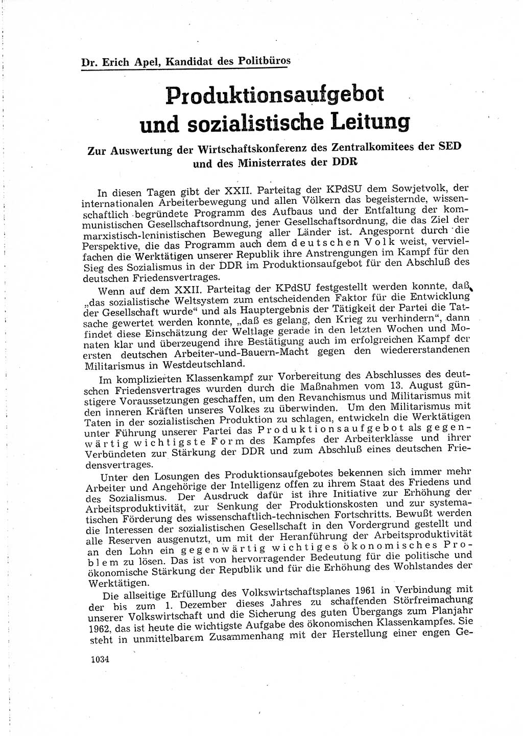 Neuer Weg (NW), Organ des Zentralkomitees (ZK) der SED (Sozialistische Einheitspartei Deutschlands) für Fragen des Parteilebens, 16. Jahrgang [Deutsche Demokratische Republik (DDR)] 1961, Seite 1034 (NW ZK SED DDR 1961, S. 1034)