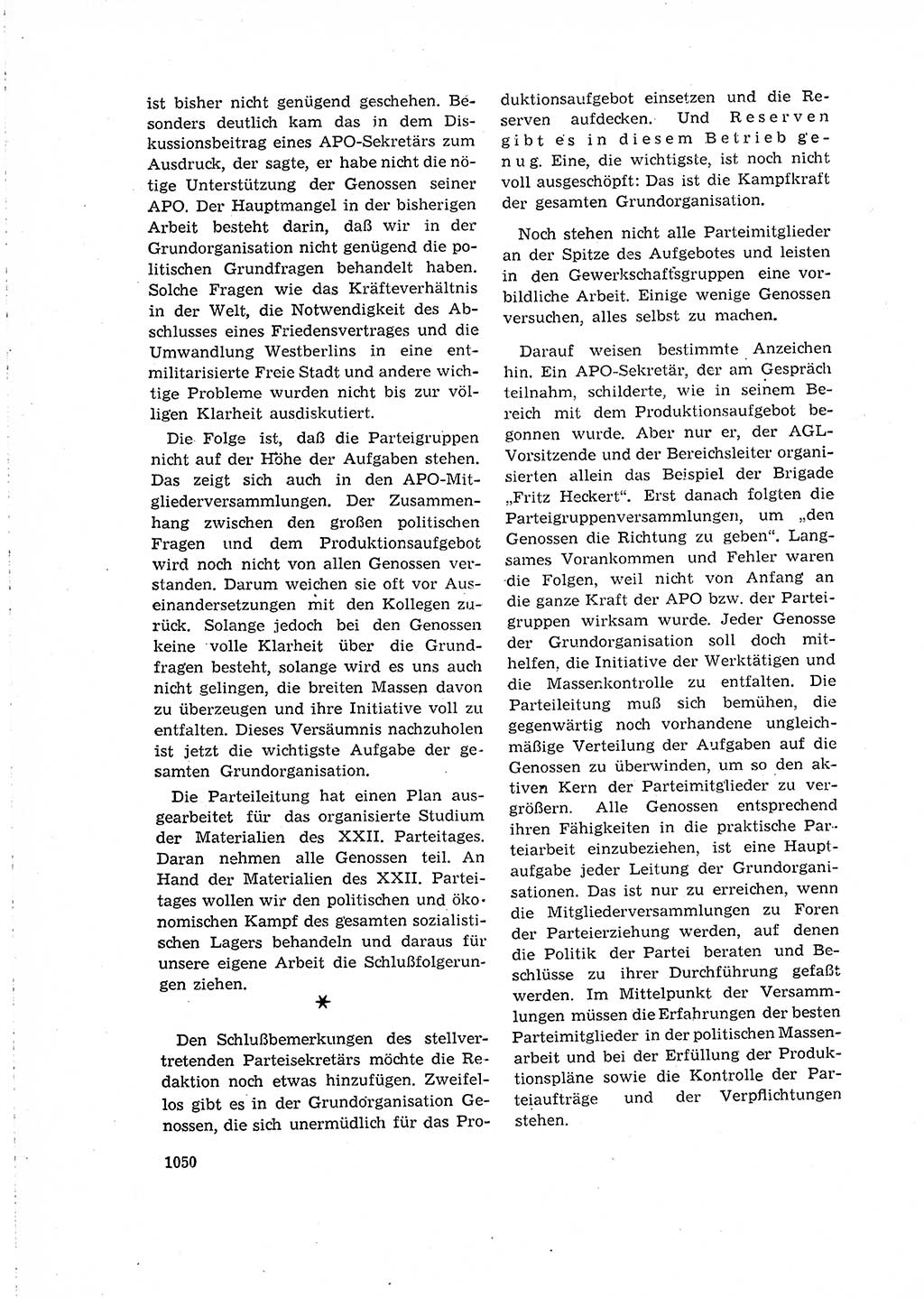 Neuer Weg (NW), Organ des Zentralkomitees (ZK) der SED (Sozialistische Einheitspartei Deutschlands) für Fragen des Parteilebens, 16. Jahrgang [Deutsche Demokratische Republik (DDR)] 1961, Seite 1050 (NW ZK SED DDR 1961, S. 1050)