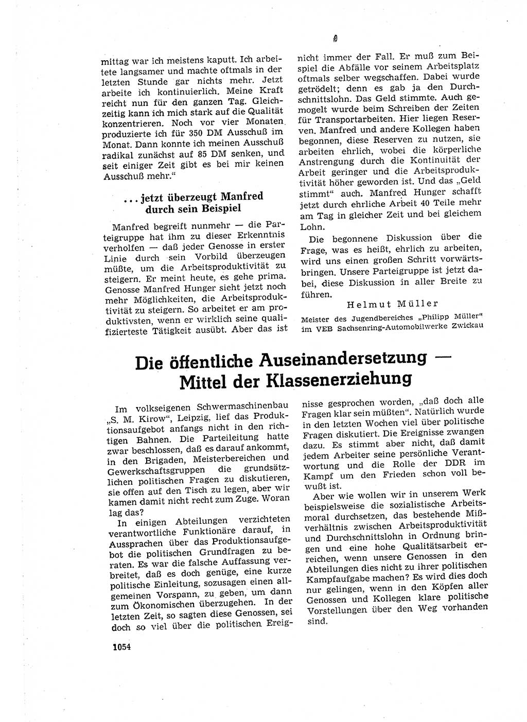 Neuer Weg (NW), Organ des Zentralkomitees (ZK) der SED (Sozialistische Einheitspartei Deutschlands) für Fragen des Parteilebens, 16. Jahrgang [Deutsche Demokratische Republik (DDR)] 1961, Seite 1054 (NW ZK SED DDR 1961, S. 1054)
