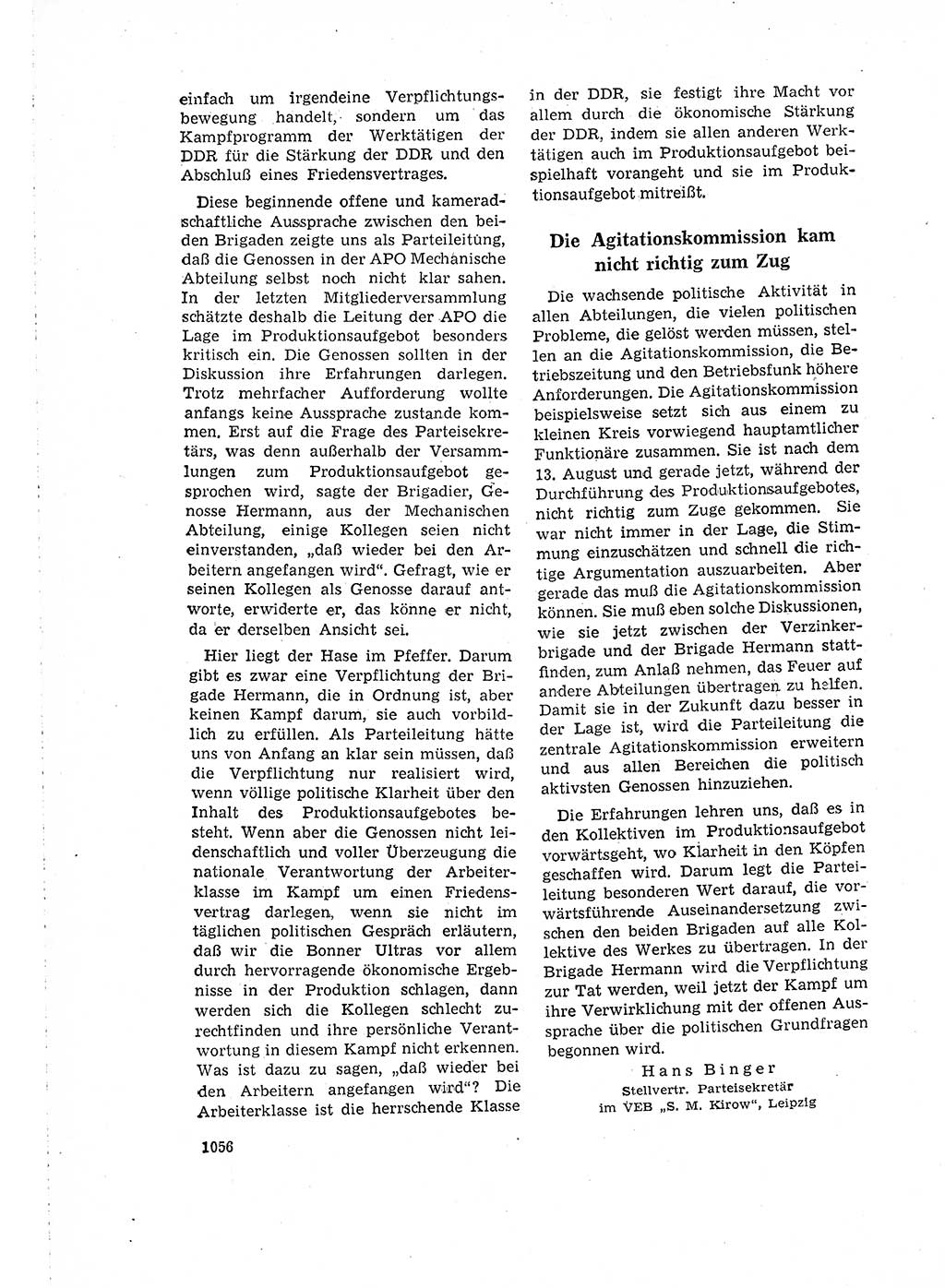 Neuer Weg (NW), Organ des Zentralkomitees (ZK) der SED (Sozialistische Einheitspartei Deutschlands) für Fragen des Parteilebens, 16. Jahrgang [Deutsche Demokratische Republik (DDR)] 1961, Seite 1056 (NW ZK SED DDR 1961, S. 1056)