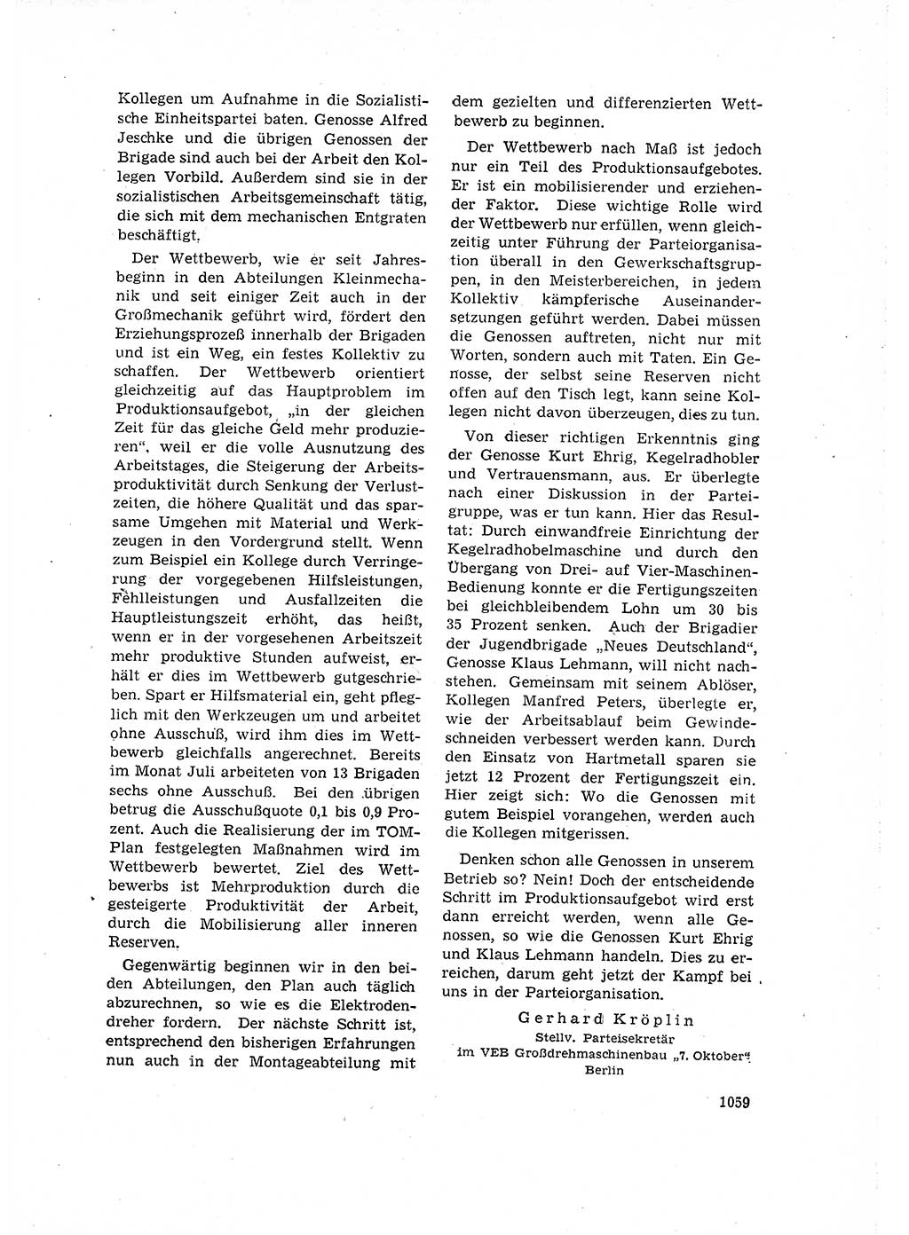 Neuer Weg (NW), Organ des Zentralkomitees (ZK) der SED (Sozialistische Einheitspartei Deutschlands) für Fragen des Parteilebens, 16. Jahrgang [Deutsche Demokratische Republik (DDR)] 1961, Seite 1059 (NW ZK SED DDR 1961, S. 1059)