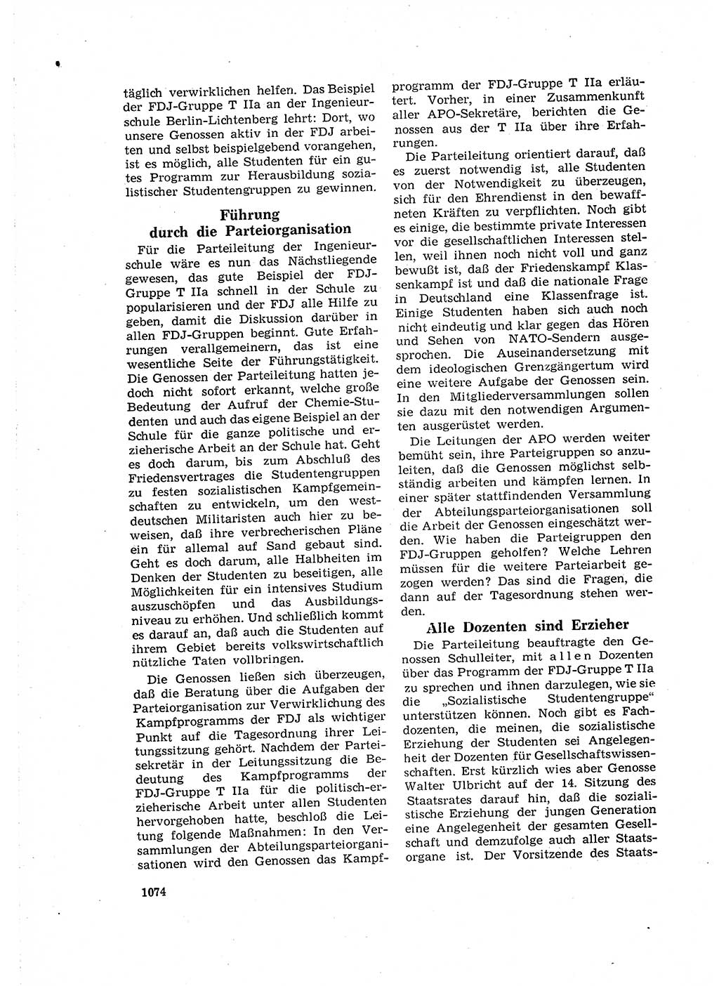 Neuer Weg (NW), Organ des Zentralkomitees (ZK) der SED (Sozialistische Einheitspartei Deutschlands) für Fragen des Parteilebens, 16. Jahrgang [Deutsche Demokratische Republik (DDR)] 1961, Seite 1074 (NW ZK SED DDR 1961, S. 1074)