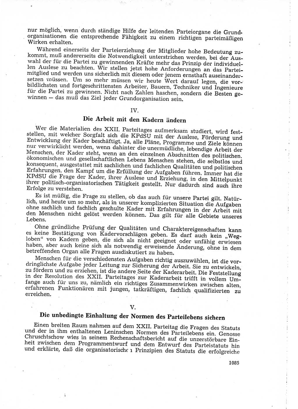 Neuer Weg (NW), Organ des Zentralkomitees (ZK) der SED (Sozialistische Einheitspartei Deutschlands) für Fragen des Parteilebens, 16. Jahrgang [Deutsche Demokratische Republik (DDR)] 1961, Seite 1085 (NW ZK SED DDR 1961, S. 1085)