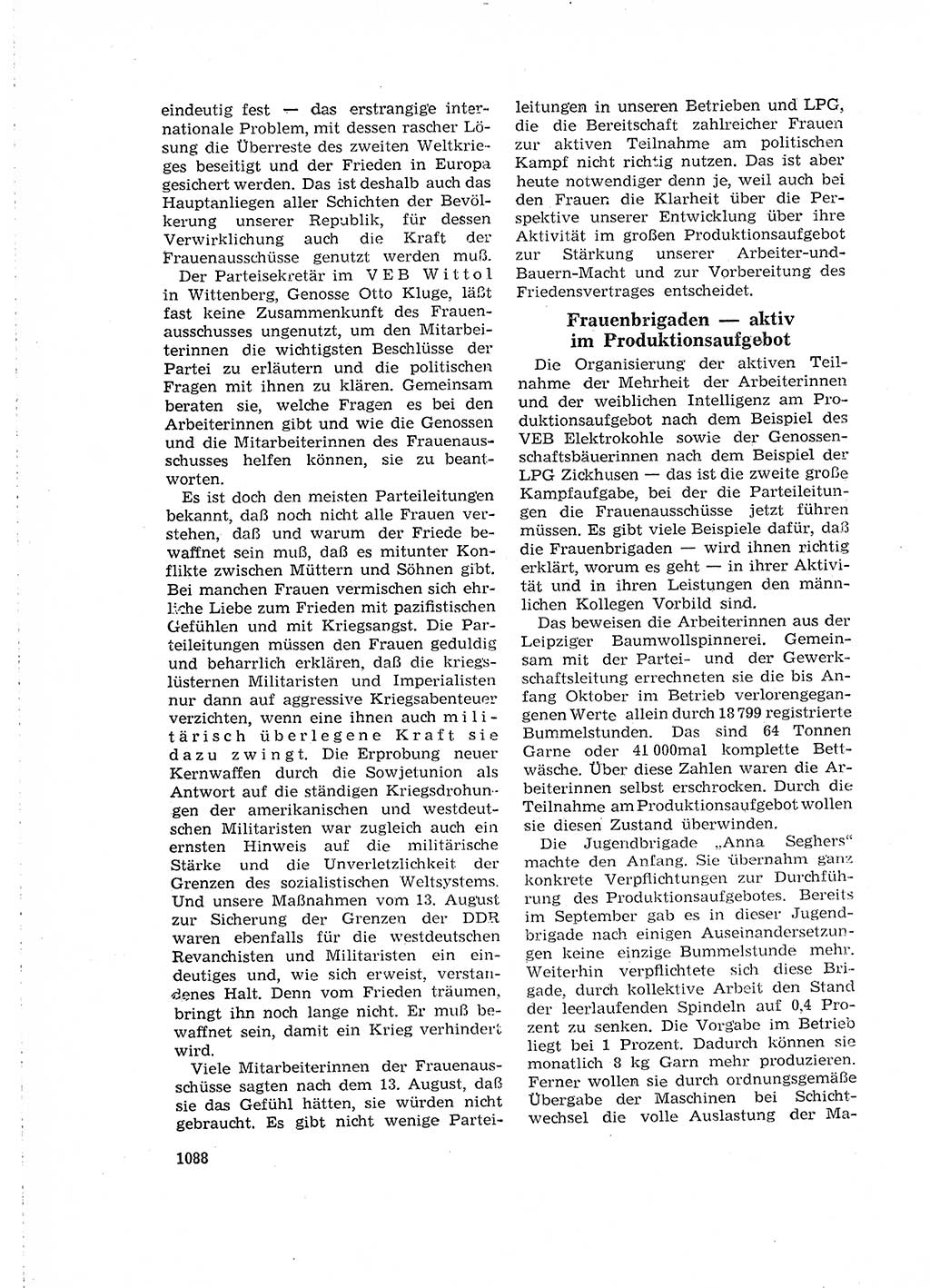 Neuer Weg (NW), Organ des Zentralkomitees (ZK) der SED (Sozialistische Einheitspartei Deutschlands) für Fragen des Parteilebens, 16. Jahrgang [Deutsche Demokratische Republik (DDR)] 1961, Seite 1088 (NW ZK SED DDR 1961, S. 1088)