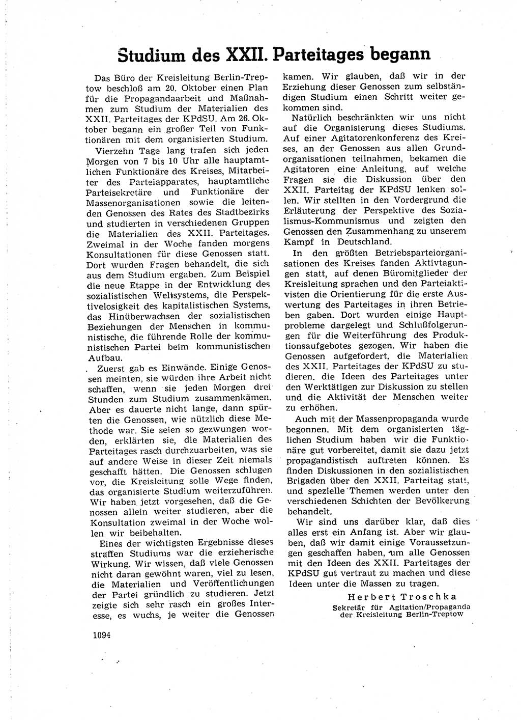 Neuer Weg (NW), Organ des Zentralkomitees (ZK) der SED (Sozialistische Einheitspartei Deutschlands) für Fragen des Parteilebens, 16. Jahrgang [Deutsche Demokratische Republik (DDR)] 1961, Seite 1094 (NW ZK SED DDR 1961, S. 1094)