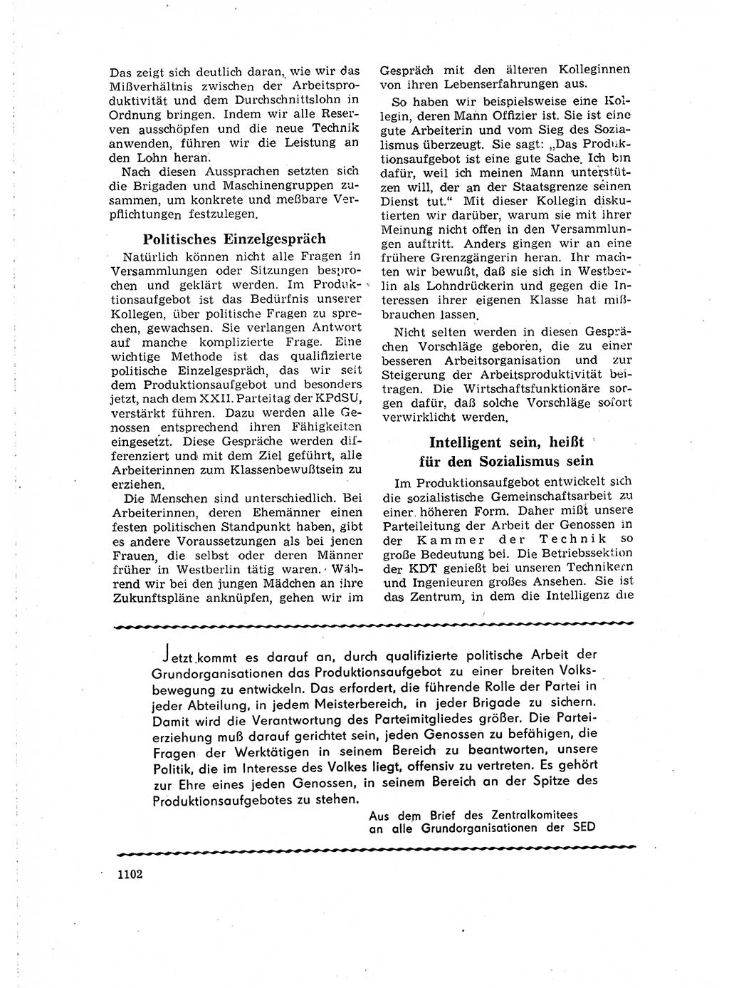 Neuer Weg (NW), Organ des Zentralkomitees (ZK) der SED (Sozialistische Einheitspartei Deutschlands) für Fragen des Parteilebens, 16. Jahrgang [Deutsche Demokratische Republik (DDR)] 1961, Seite 1102 (NW ZK SED DDR 1961, S. 1102)