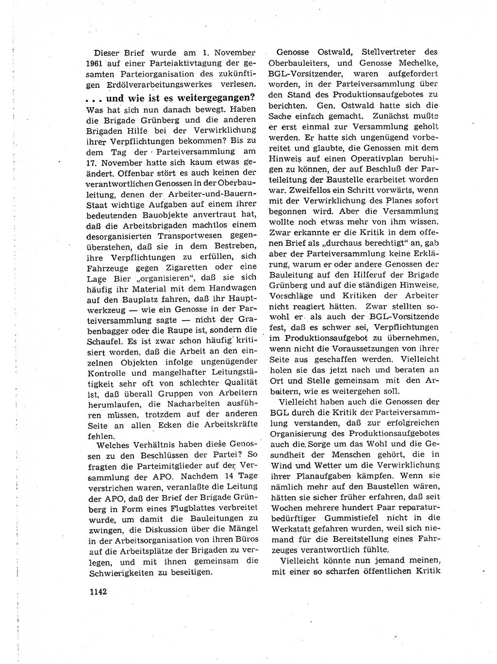 Neuer Weg (NW), Organ des Zentralkomitees (ZK) der SED (Sozialistische Einheitspartei Deutschlands) für Fragen des Parteilebens, 16. Jahrgang [Deutsche Demokratische Republik (DDR)] 1961, Seite 1142 (NW ZK SED DDR 1961, S. 1142)