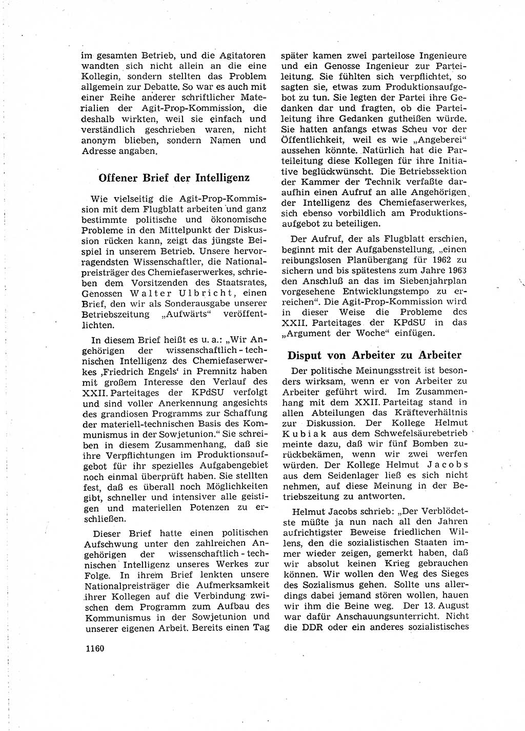 Neuer Weg (NW), Organ des Zentralkomitees (ZK) der SED (Sozialistische Einheitspartei Deutschlands) für Fragen des Parteilebens, 16. Jahrgang [Deutsche Demokratische Republik (DDR)] 1961, Seite 1160 (NW ZK SED DDR 1961, S. 1160)