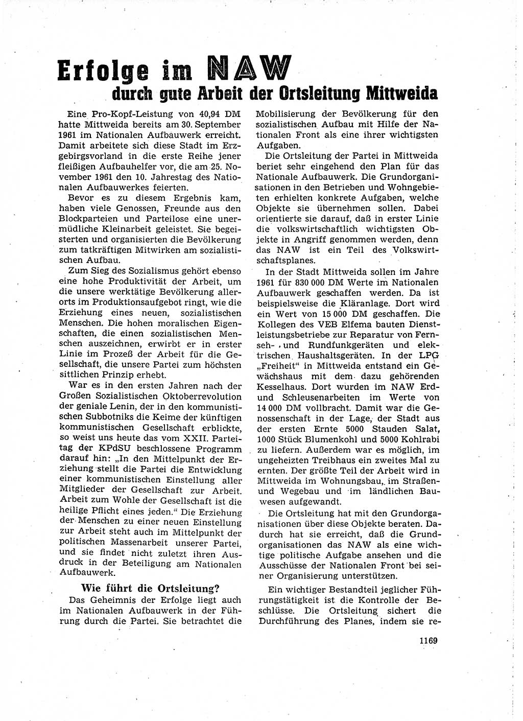 Neuer Weg (NW), Organ des Zentralkomitees (ZK) der SED (Sozialistische Einheitspartei Deutschlands) für Fragen des Parteilebens, 16. Jahrgang [Deutsche Demokratische Republik (DDR)] 1961, Seite 1169 (NW ZK SED DDR 1961, S. 1169)